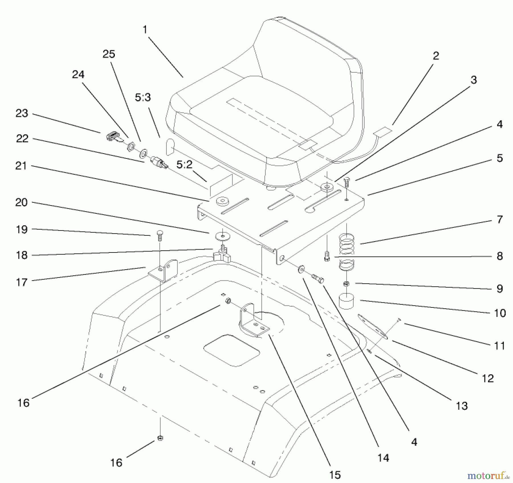  Toro Neu Mowers, Lawn & Garden Tractor Seite 1 72047 (265-6) - Toro 265-6 Lawn and Garden Tractor, 1999 (9900001-9999999) SEAT ASSEMBLY