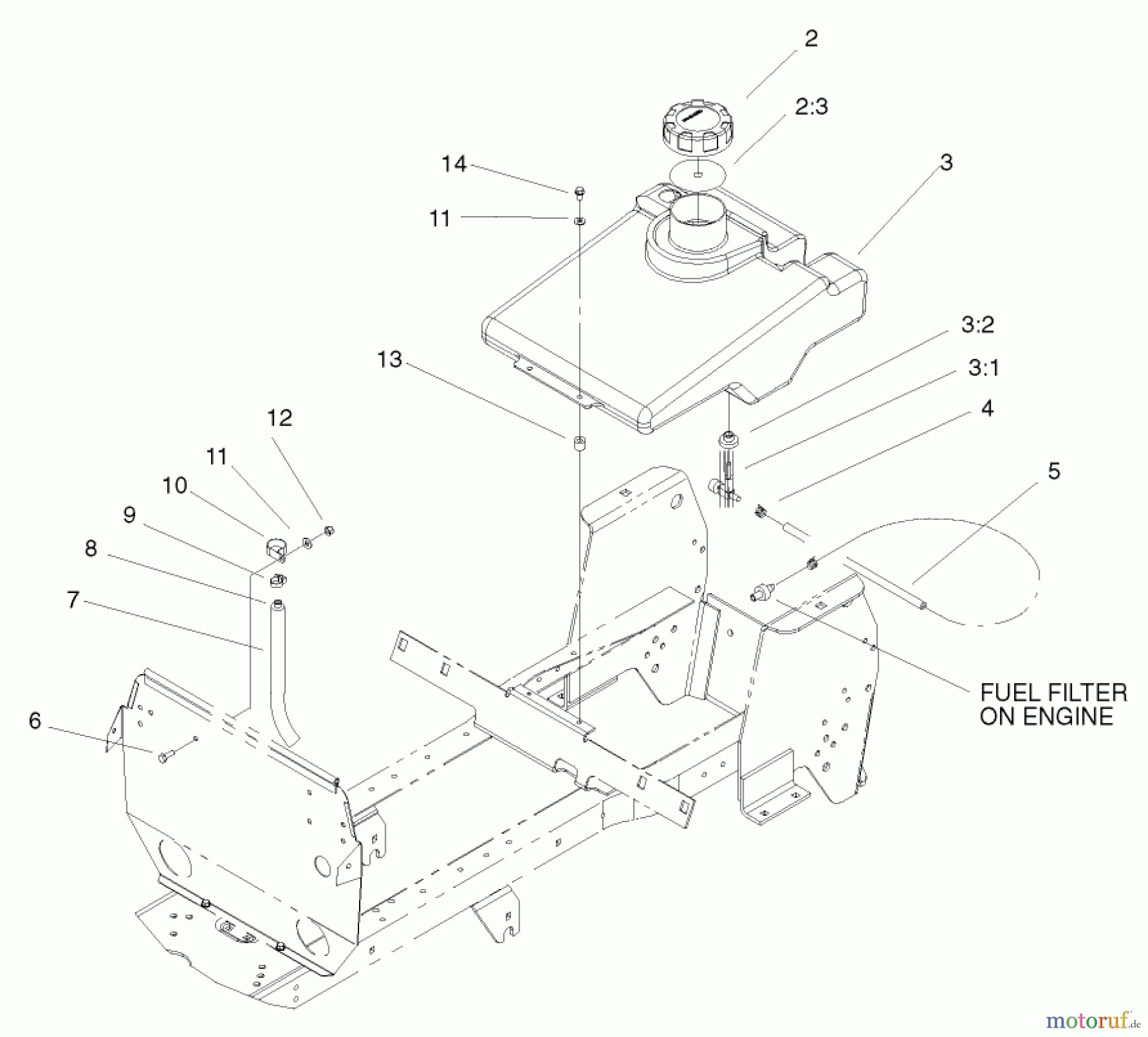  Toro Neu Mowers, Lawn & Garden Tractor Seite 1 72050 (265-H) - Toro 265-H Lawn and Garden Tractor, 2000 (200000001-200999999) FUEL TANK ASSEMBLY