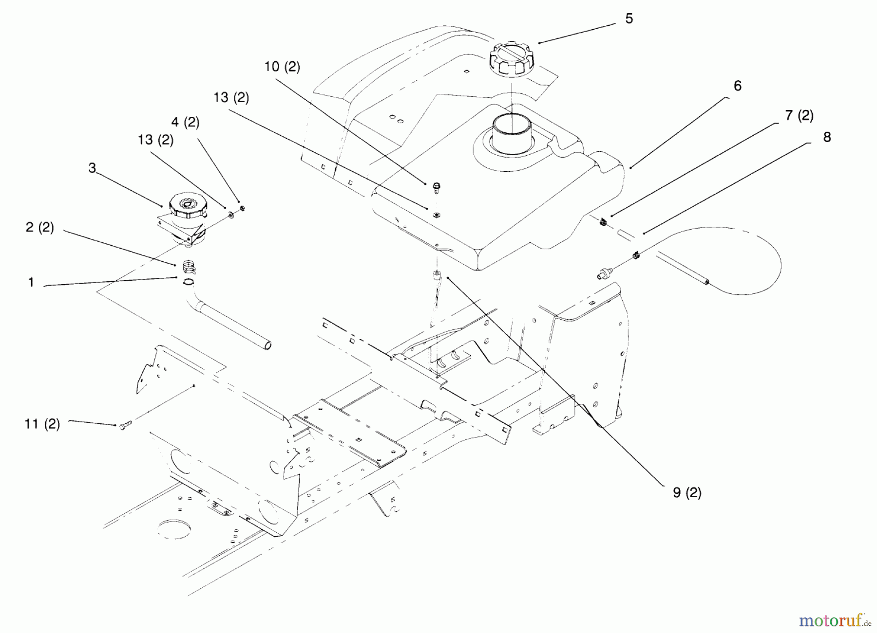  Toro Neu Mowers, Lawn & Garden Tractor Seite 1 72084 (266-H) - Toro 266-H Yard Tractor, 1995 (5900001-5999999) FUEL TANK AND HYDRO RESERVOIR