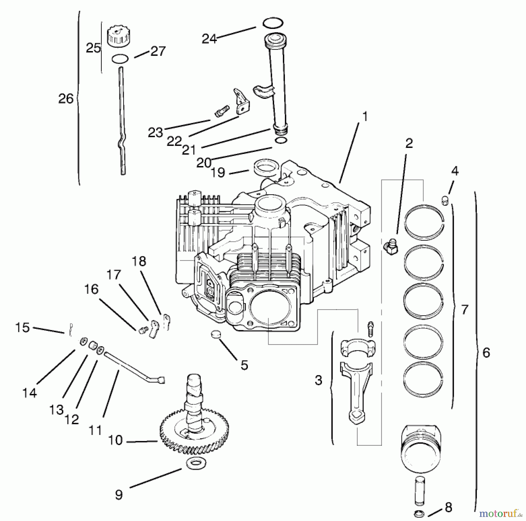  Toro Neu Mowers, Lawn & Garden Tractor Seite 1 72104 (267-H) - Toro 267-H Lawn and Garden Tractor, 1997 (7900001-7999999) CRANKCASE