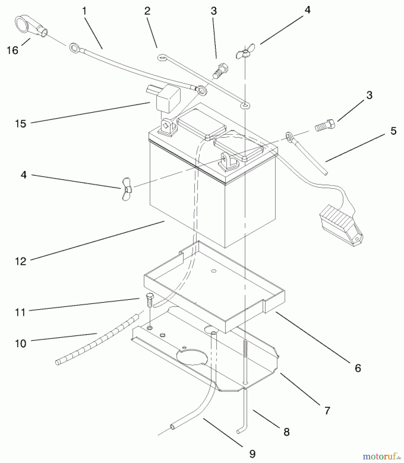  Toro Neu Mowers, Lawn & Garden Tractor Seite 1 72105 (268-H) - Toro 268-H Lawn and Garden Tractor, 1999 (9900001-9999999) BATTERY ASSEMBLY