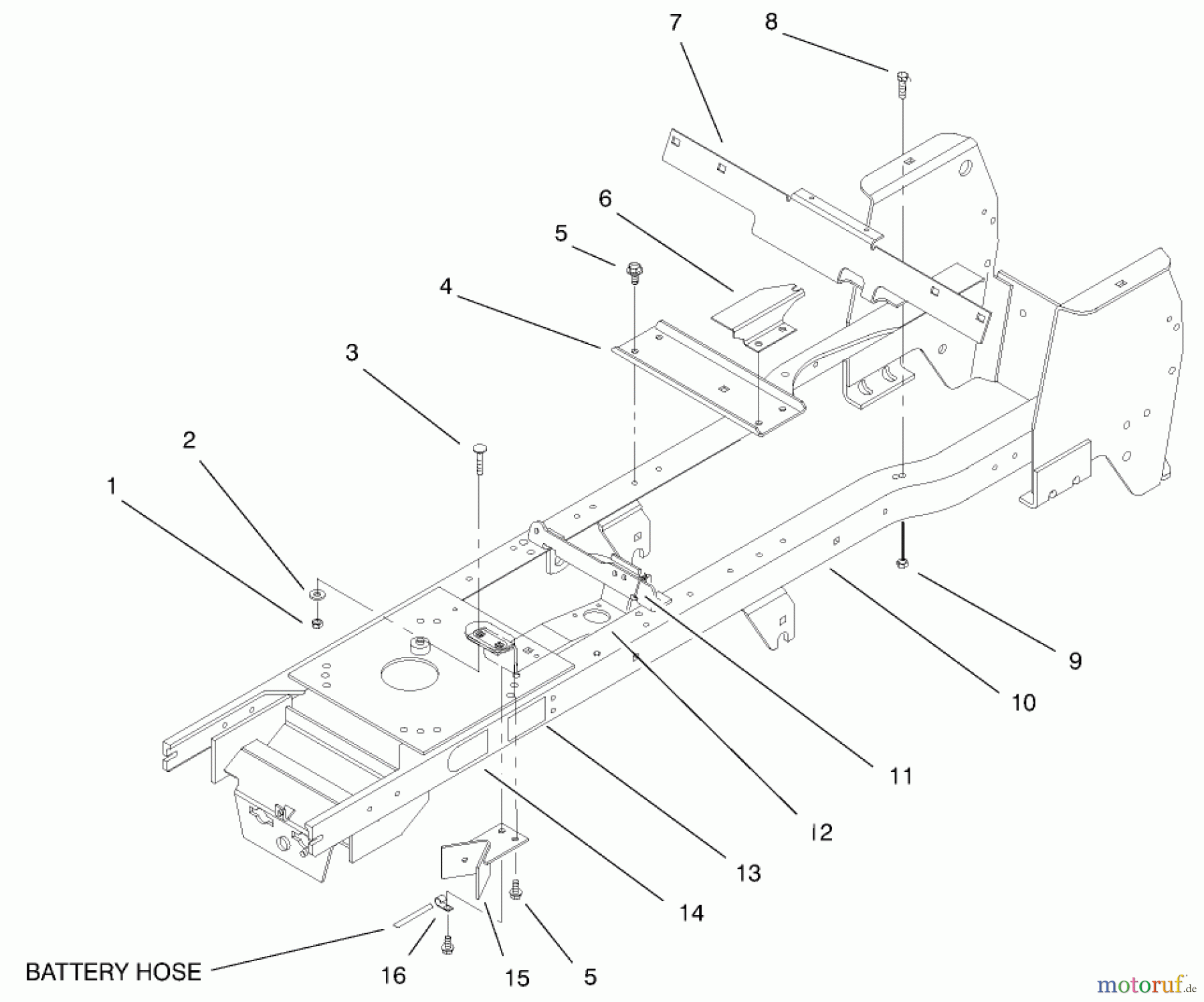  Toro Neu Mowers, Lawn & Garden Tractor Seite 1 72105 (268-H) - Toro 268-H Lawn and Garden Tractor, 1999 (9900001-9999999) FRAME ASSEMBLY