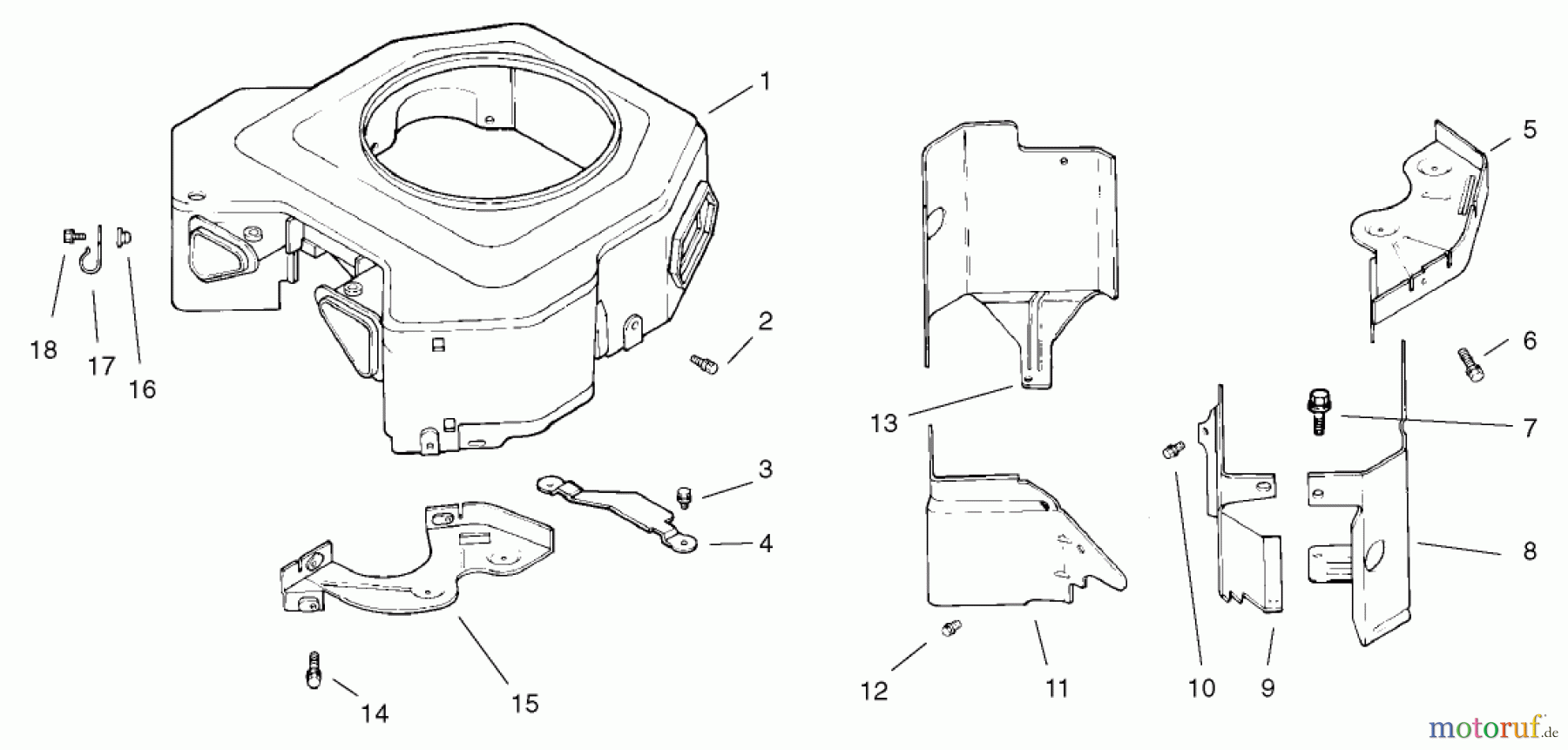  Toro Neu Mowers, Lawn & Garden Tractor Seite 1 72087 (268-H) - Toro 268-H Lawn and Garden Tractor, 2002 (220000001-220999999) BLOWER HOUSING AND BAFFLE ASSEMBLY KOHLER CV18S-PS-61528 AND CV18S-PS-61529