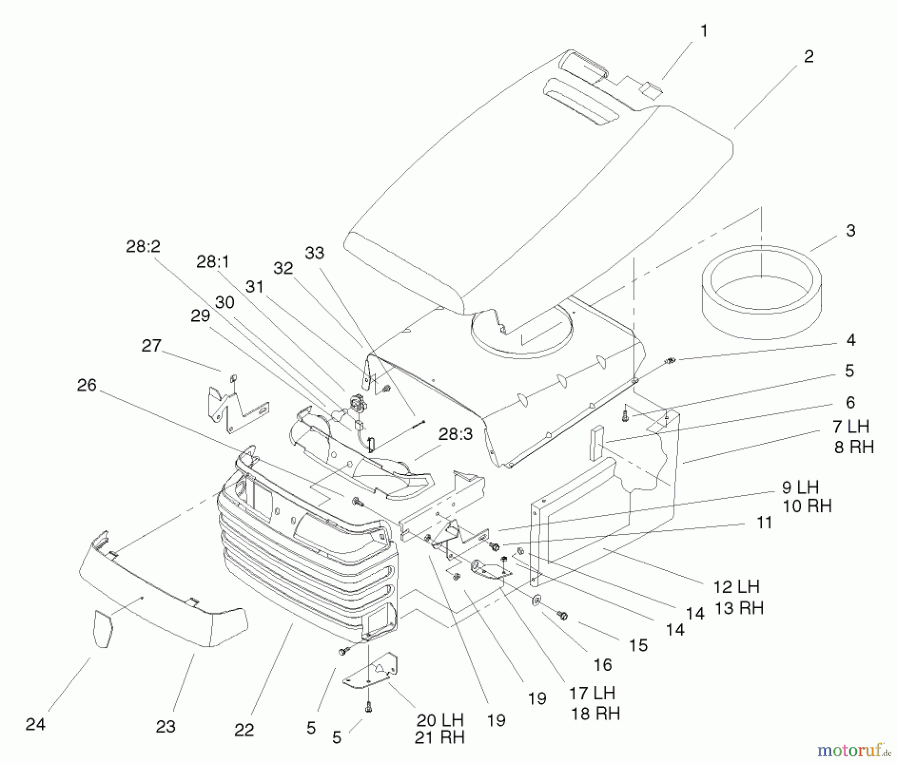  Toro Neu Mowers, Lawn & Garden Tractor Seite 1 72116 (270-HE) - Toro 270-HE Lawn and Garden Tractor, 2000 (200000001-200999999) HOOD & GRILL ASSEMBLY