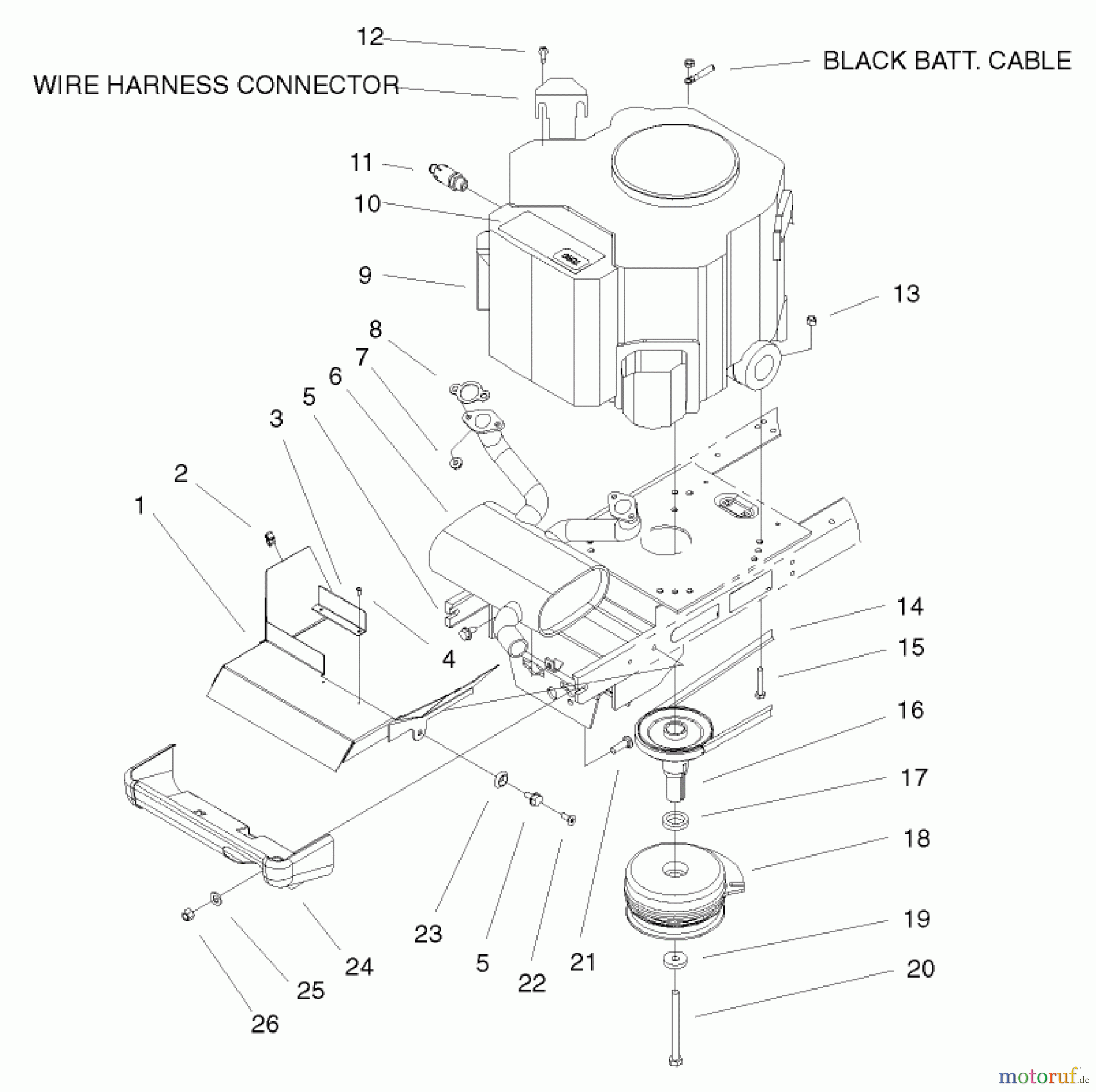  Toro Neu Mowers, Lawn & Garden Tractor Seite 1 72108 (270-H) - Toro 270-H Lawn and Garden Tractor, 2000 (200000001-200999999) TWIN CYLINDER ENGINE, MUFFLER & PTO ASSEMBLY