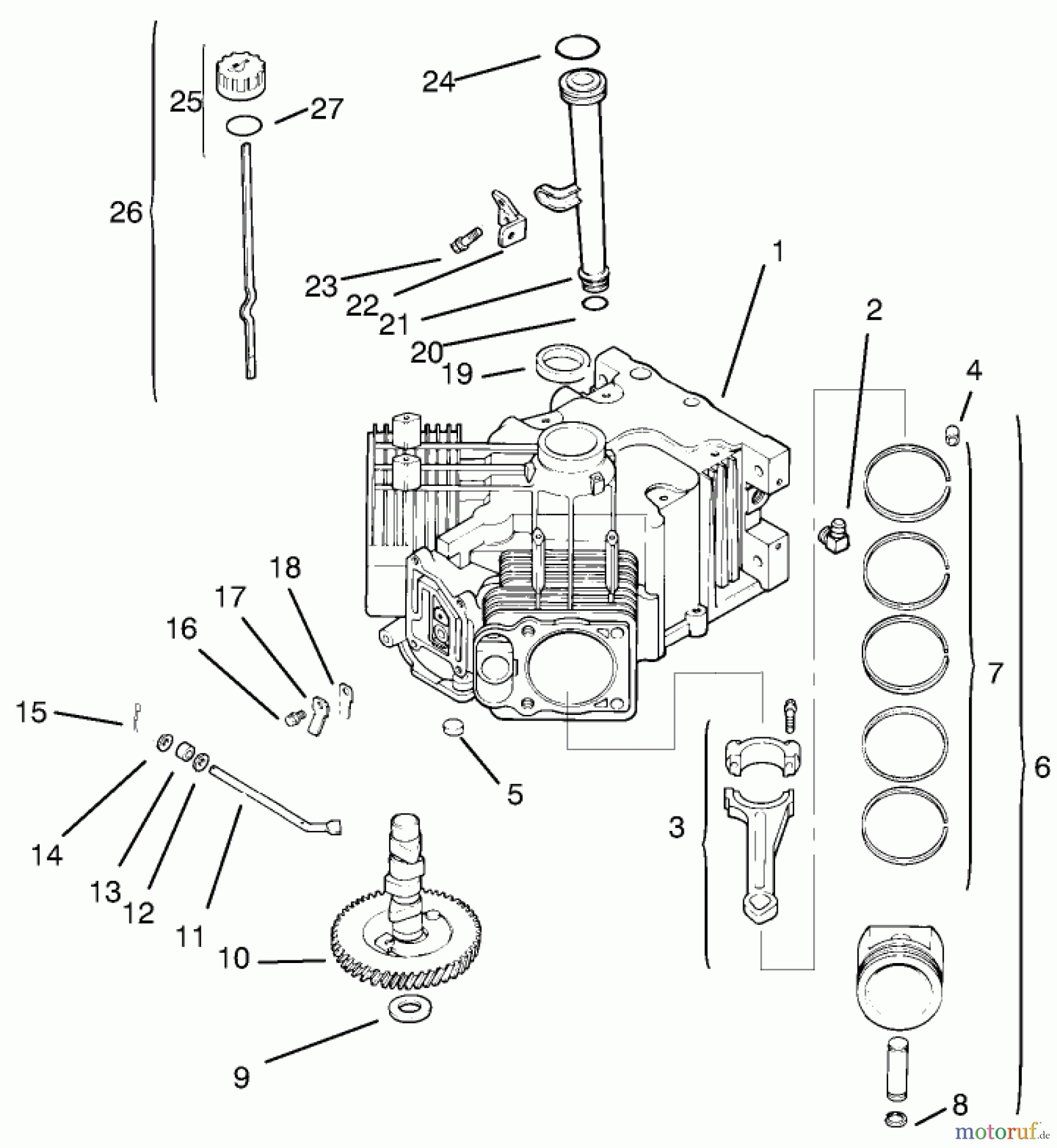  Toro Neu Mowers, Lawn & Garden Tractor Seite 1 72110 (270-H) - Toro 270-H Lawn and Garden Tractor, 1997 (7900001-7999999) CRANKCASE