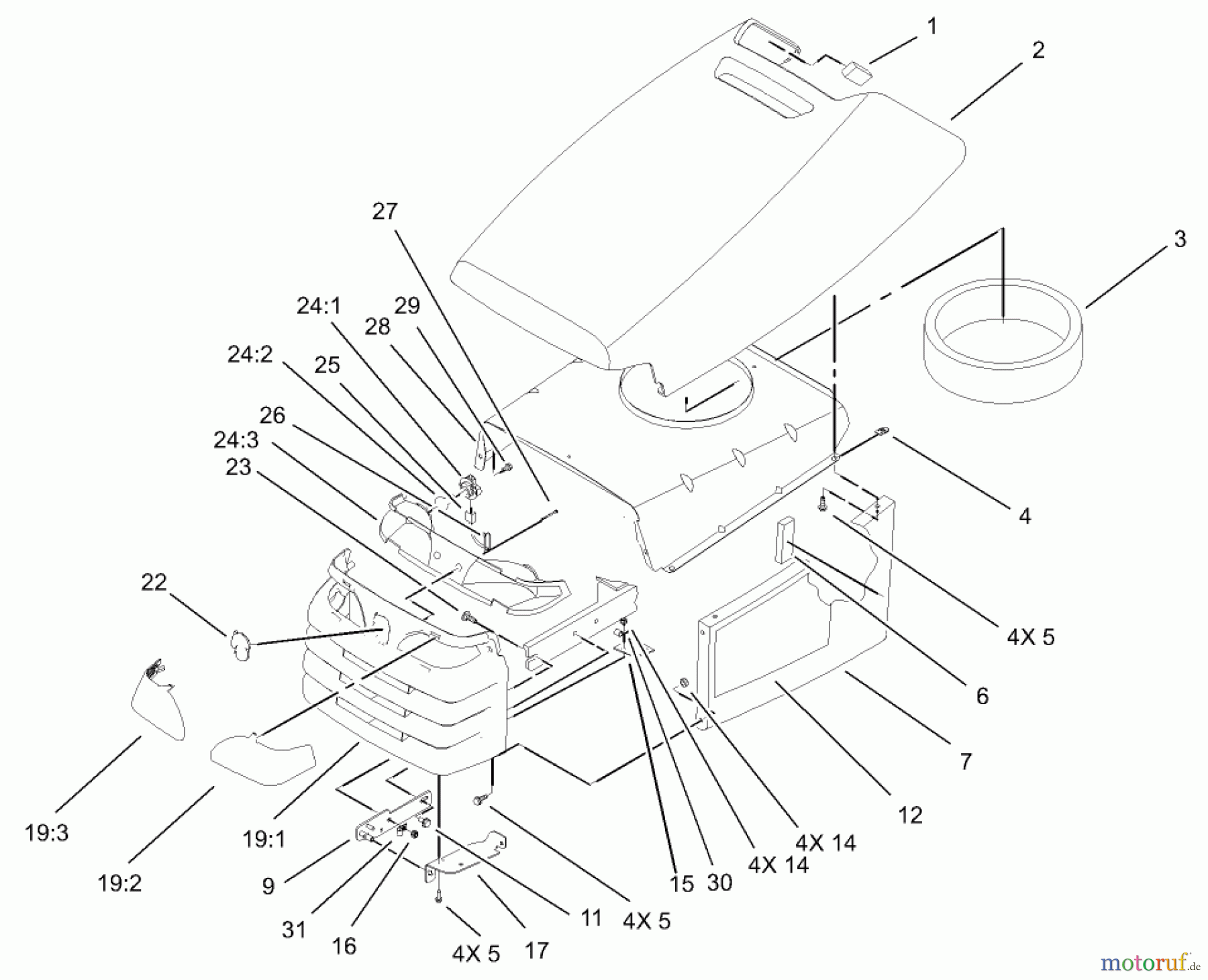  Toro Neu Mowers, Lawn & Garden Tractor Seite 1 72201 (417XT) - Toro 417XT Garden Tractor, 2003 (230000001-230999999) HOOD AND GRILL ASSEMBLY