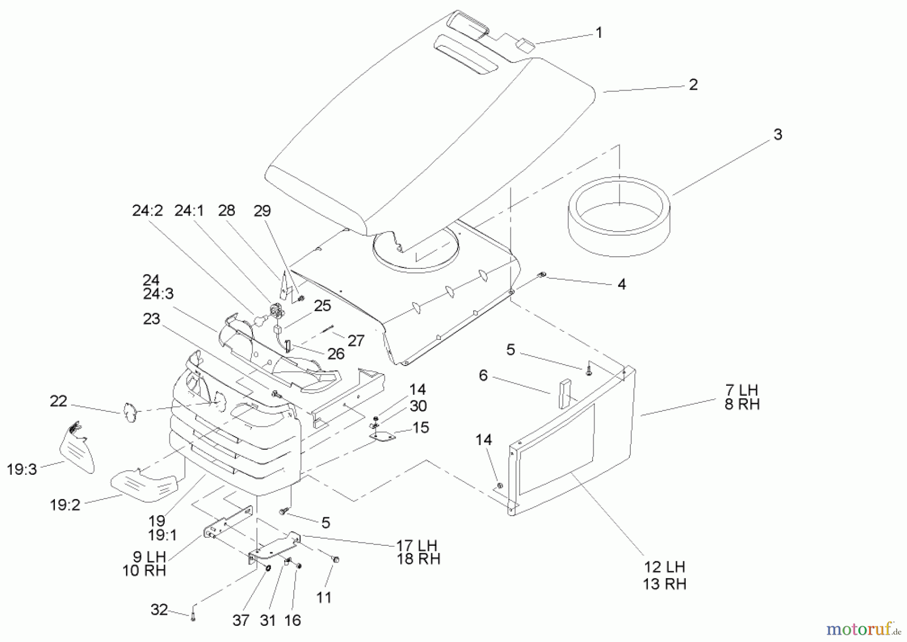  Toro Neu Mowers, Lawn & Garden Tractor Seite 1 72201 (417XT) - Toro 417XT Garden Tractor, 2004 (240000001-240999999) HOOD AND GRILL ASSEMBLY