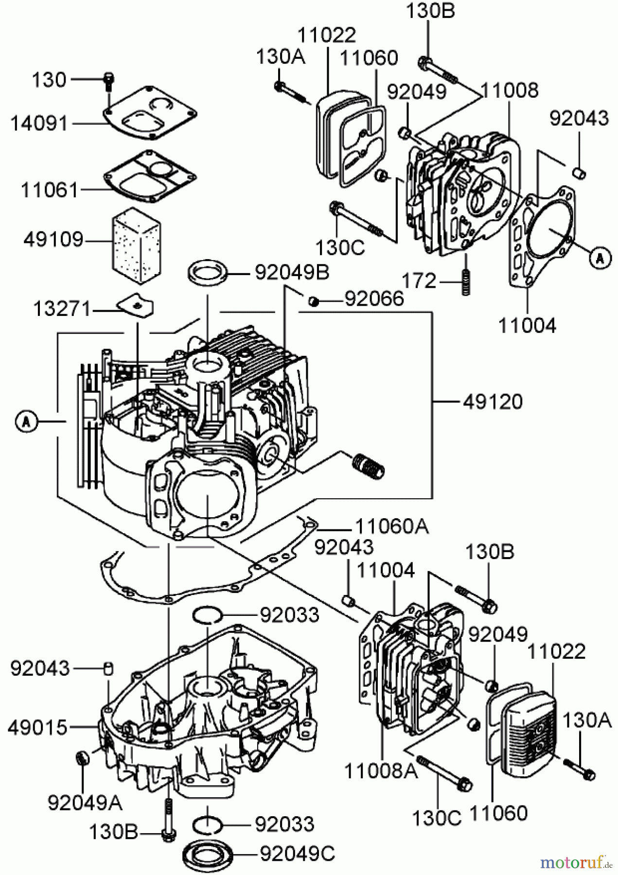  Toro Neu Mowers, Lawn & Garden Tractor Seite 1 72201 (420) - Toro 420 Garden Tractor, 2005 (250000001-250999999) CYLINDER AND CRANKCASE ASSEMBLY KAWASAKI FH541V-DS04