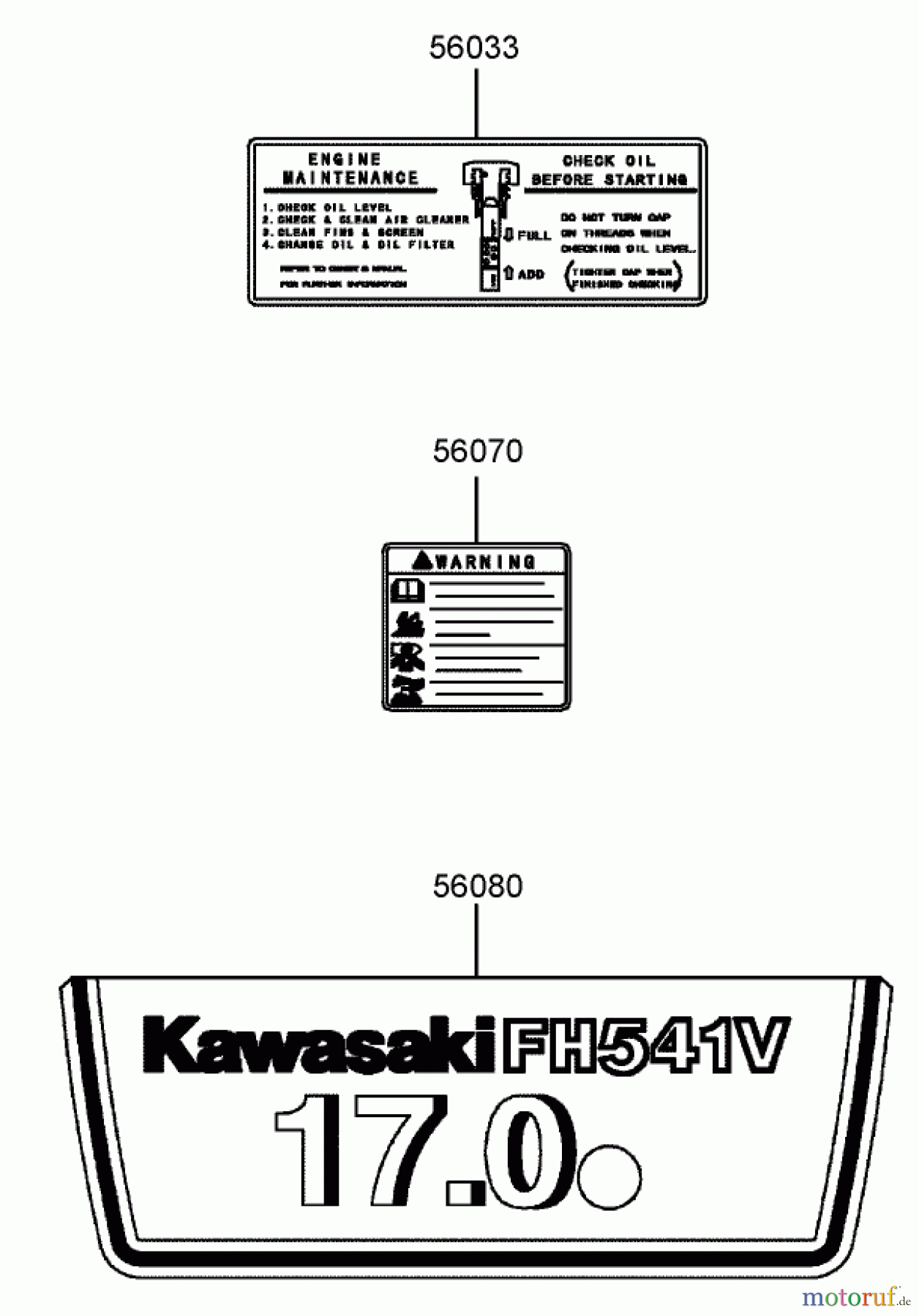  Toro Neu Mowers, Lawn & Garden Tractor Seite 1 72211 (417XT) - Toro 417XT Garden Tractor, 2004 (240000001-240999999) DECAL ASSEMBLY KAWASAKI FH541V-BS04