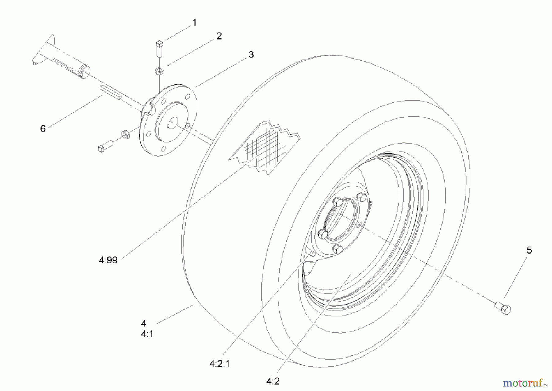  Toro Neu Mowers, Lawn & Garden Tractor Seite 1 72211 (420) - Toro 420 Garden Tractor, 2005 (250000001-250999999) REAR WHEEL ASSEMBLY