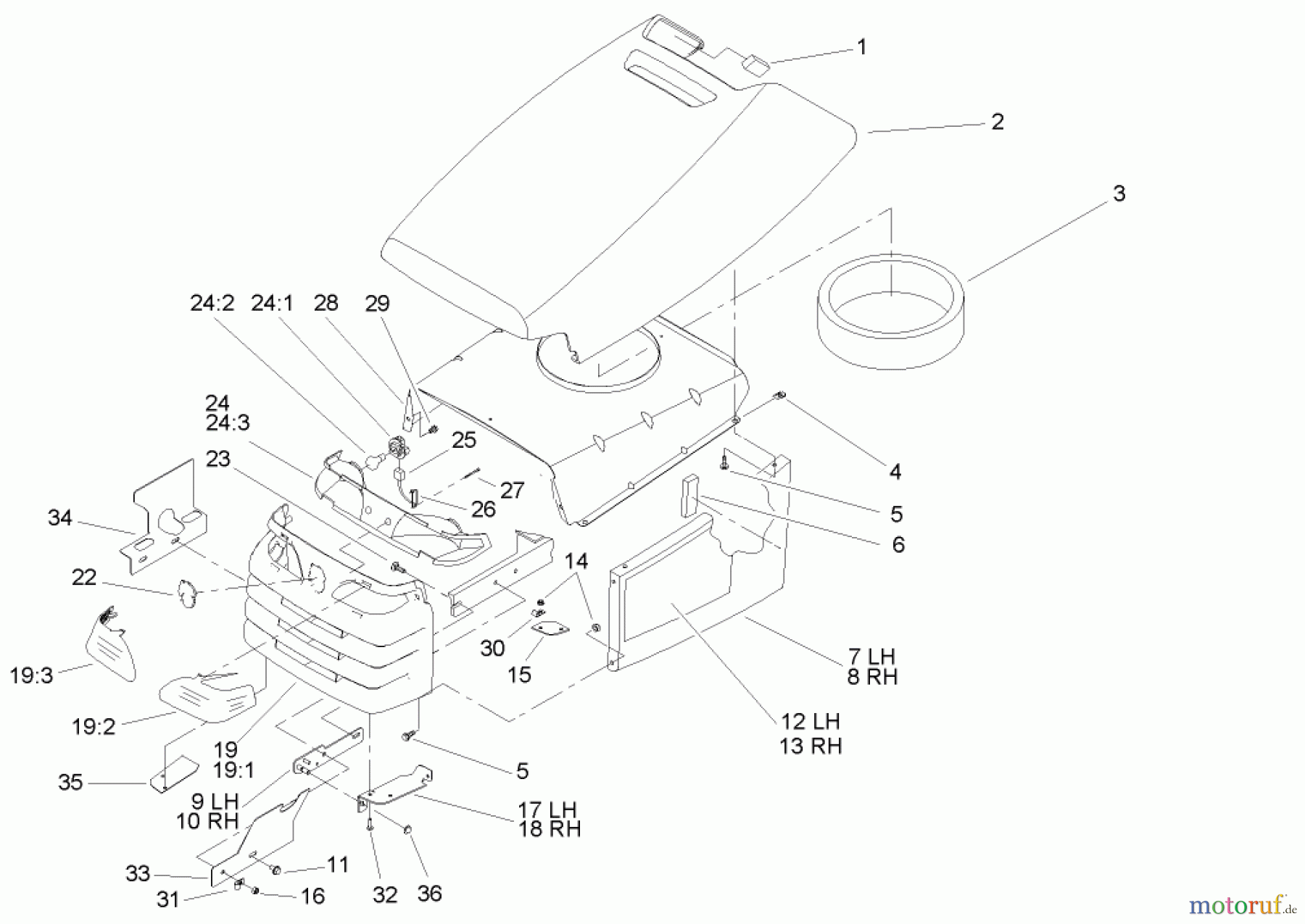  Toro Neu Mowers, Lawn & Garden Tractor Seite 1 72212 (430) - Toro 430 Garden Tractor, 2006 (260000001-260999999) HOOD AND GRILL ASSEMBLY