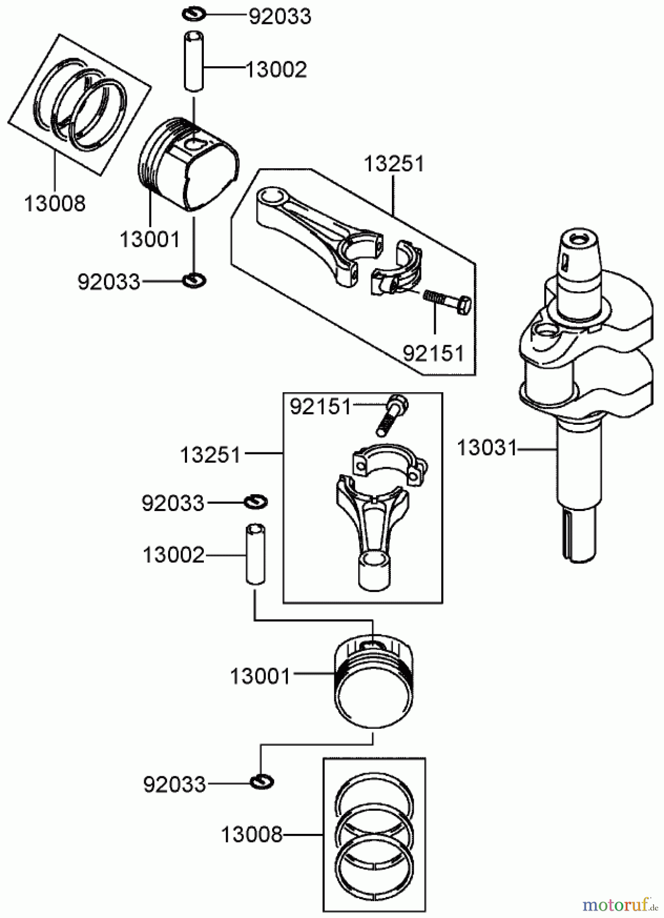  Toro Neu Mowers, Lawn & Garden Tractor Seite 1 72212 (430) - Toro 430 Garden Tractor, 2006 (260000001-260999999) PISTON AND CRANKSHAFT ASSEMBLY KAWASAKI FH580V-DS06