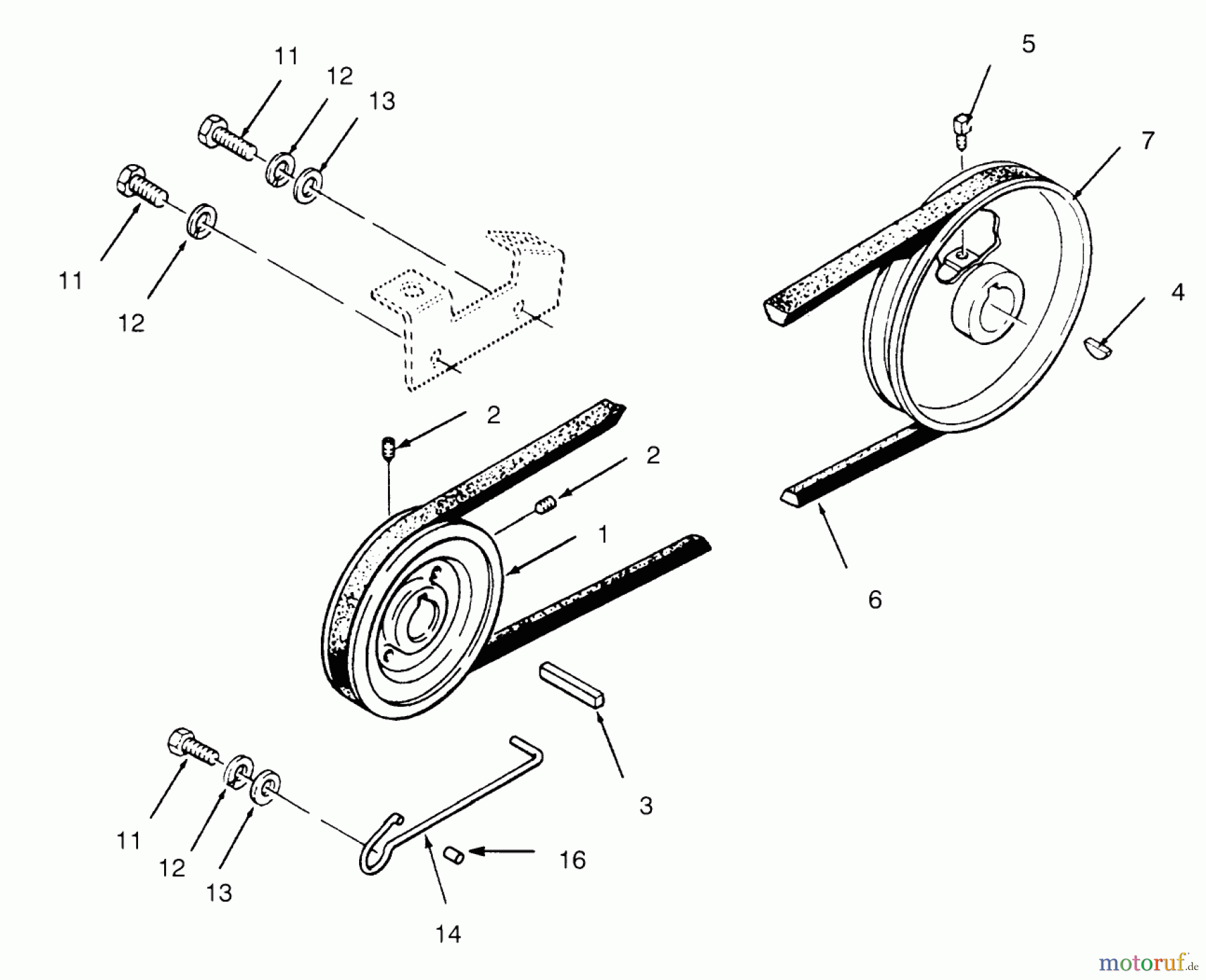  Toro Neu Mowers, Lawn & Garden Tractor Seite 1 73362 (312-8) - Toro 312-8 Garden Tractor, 1995 (5900001-5999999) DRIVE BELT AND PULLEYS