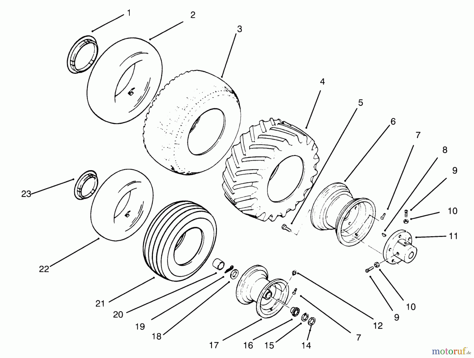  Toro Neu Mowers, Lawn & Garden Tractor Seite 1 73362 (312-8) - Toro 312-8 Garden Tractor, 1994 (4900001-4999999) WHEELS AND TIRES