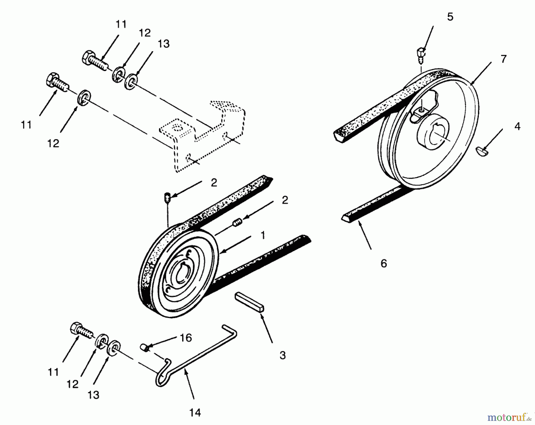  Toro Neu Mowers, Lawn & Garden Tractor Seite 1 73400 (314-8) - Toro 314-8 Garden Tractor, 1995 (5900001-5999999) DRIVE BELT AND PULLEYS