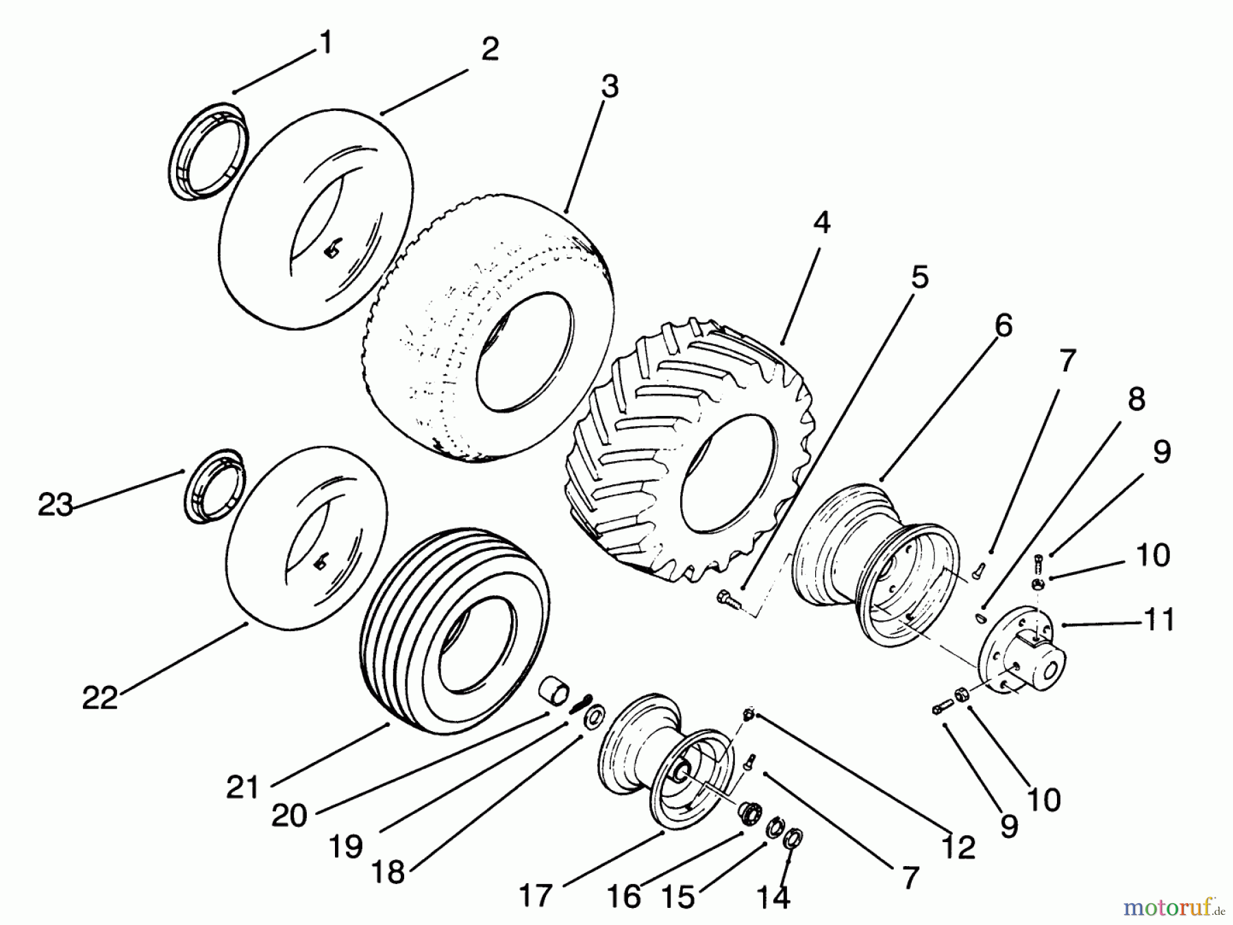  Toro Neu Mowers, Lawn & Garden Tractor Seite 1 73401 (314-H) - Toro 314-H Garden Tractor, 1993 (3900001-3999999) WHEELS AND TIRES