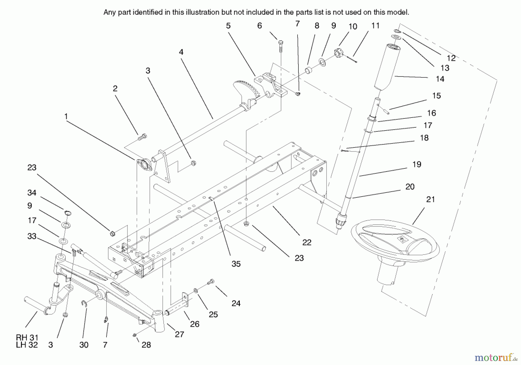  Toro Neu Mowers, Lawn & Garden Tractor Seite 1 73403 (314-H) - Toro 314-H Garden Tractor, 1997 (7900001-7999999) FRAME AXLE AND STEERING SYSTEM