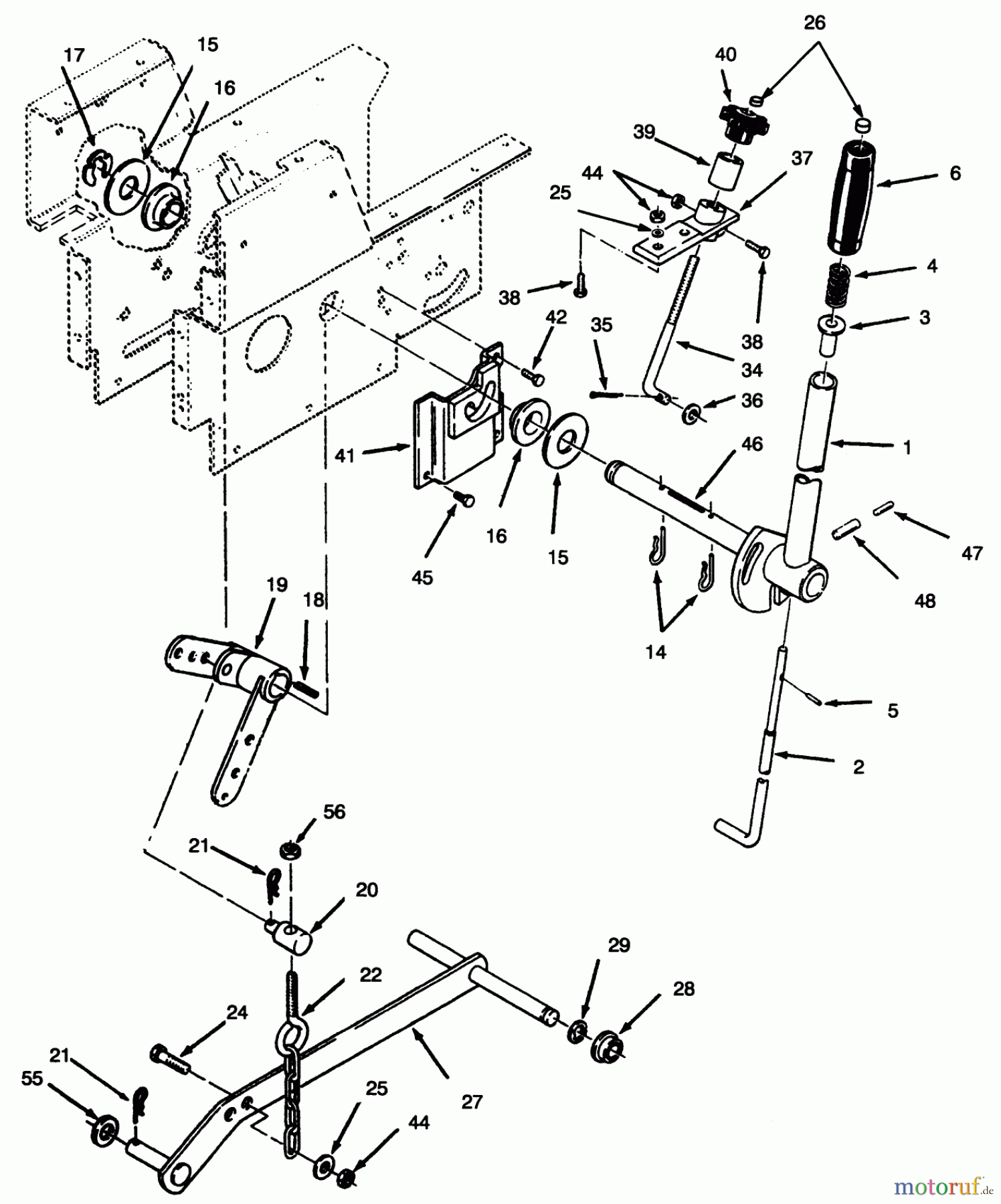  Toro Neu Mowers, Lawn & Garden Tractor Seite 1 73420 (416-8) - Toro 416-8 Garden Tractor, 1995 (5900615-5900714) MANUAL LIFT LINKAGE