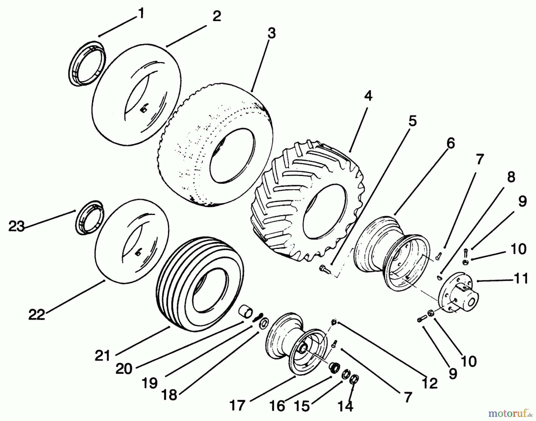  Toro Neu Mowers, Lawn & Garden Tractor Seite 1 73440 (416-8) - Toro 416-8 Garden Tractor, 1995 (5900223-5999999) WHEELS AND TIRES