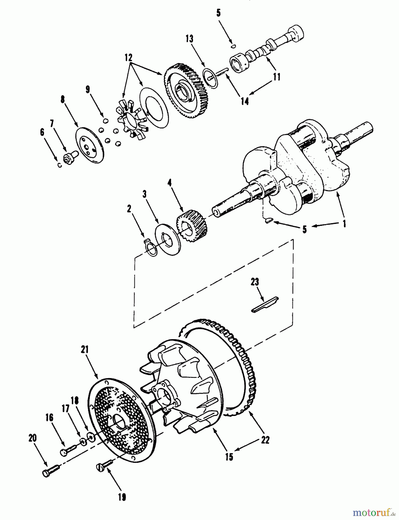  Toro Neu Mowers, Lawn & Garden Tractor Seite 1 73421 (416-H) - Toro 416-H Garden Tractor, 1995 (5900001-5901046) CRANKSHAFT, CAMSHAFT, FLYWHEEL