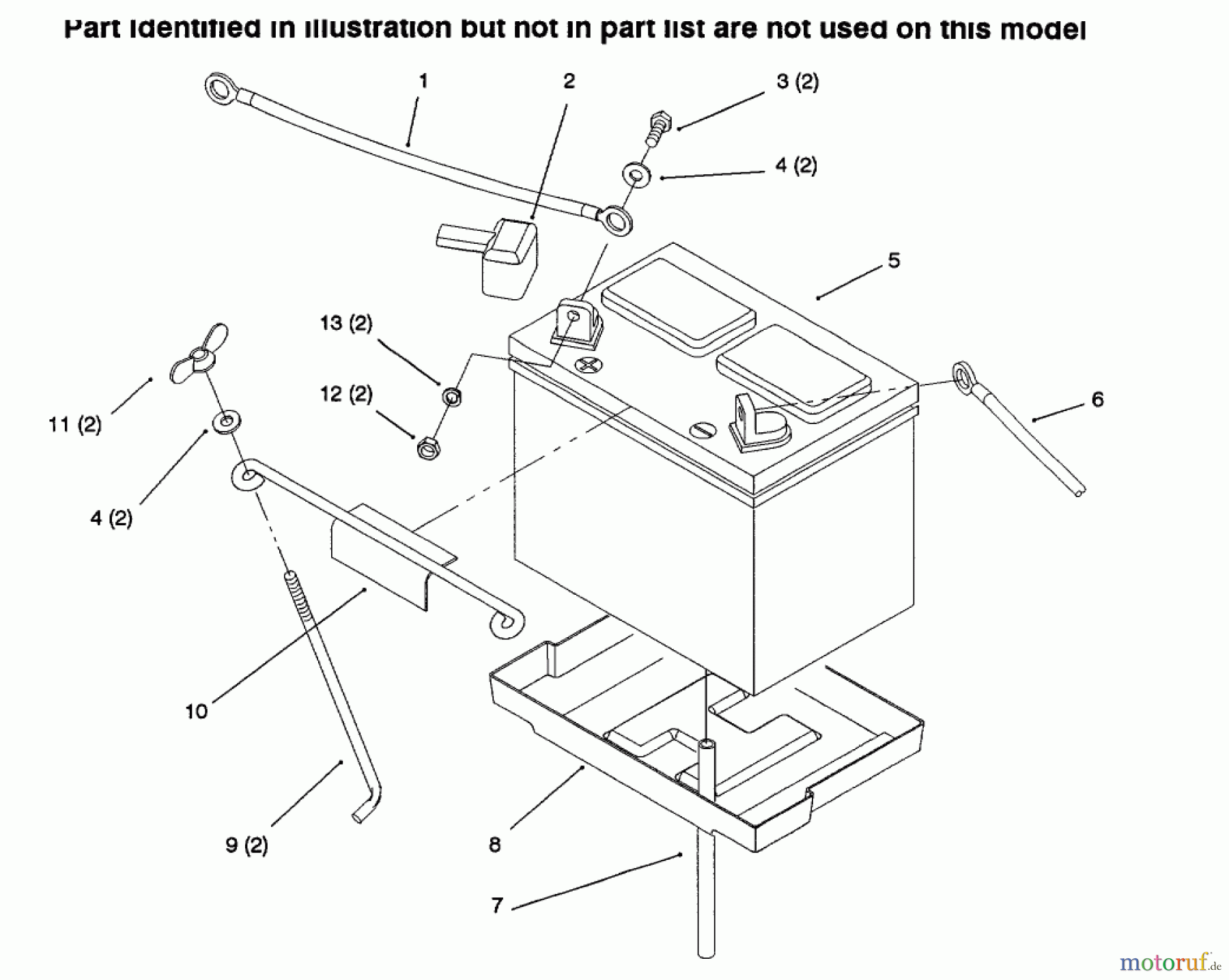  Toro Neu Mowers, Lawn & Garden Tractor Seite 1 73423 (416-H) - Toro 416-H Garden Tractor, 1996 (6900001-6999999) BATTERY