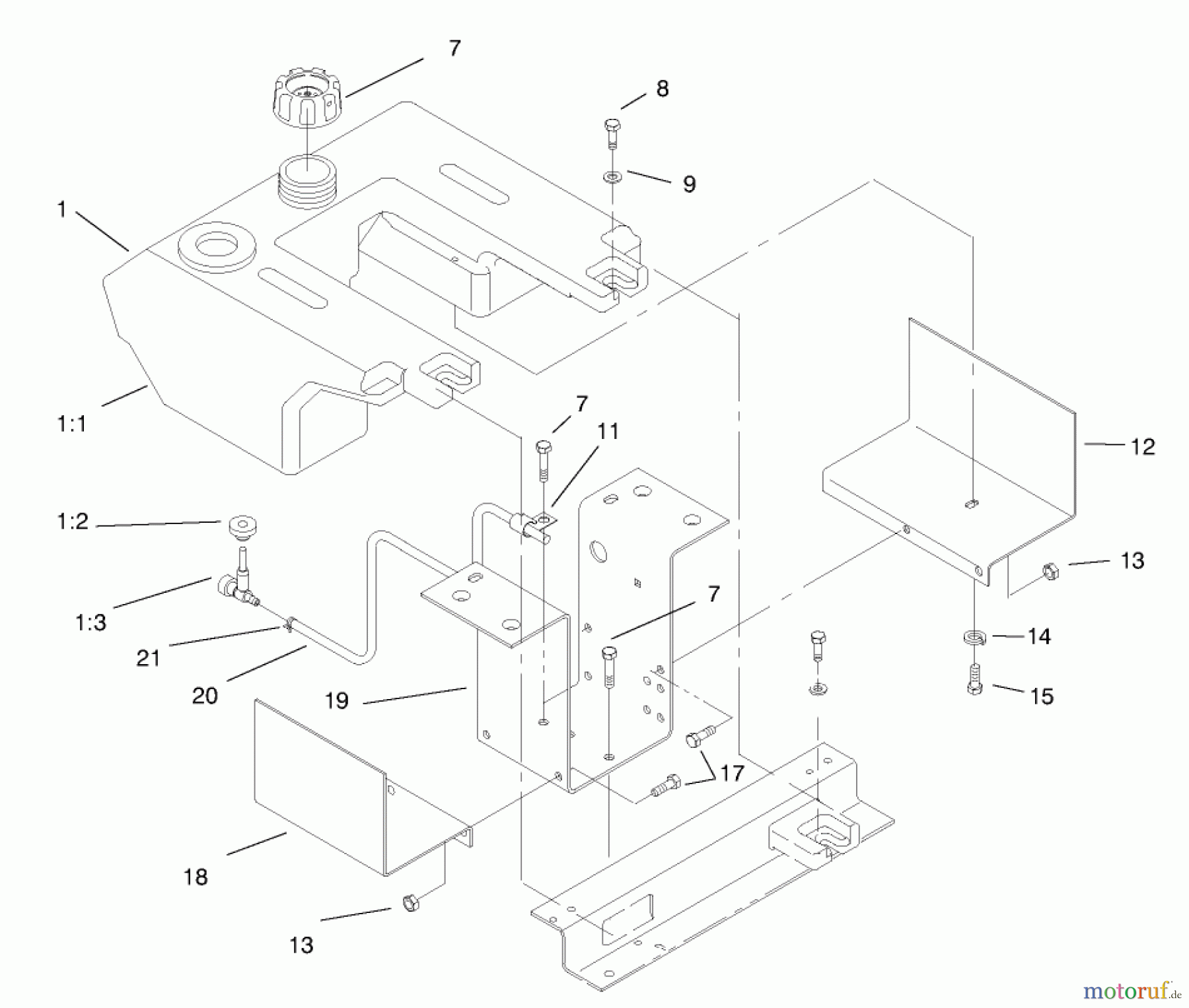  Toro Neu Mowers, Lawn & Garden Tractor Seite 1 73428 (312-8) - Toro 312-8 Garden Tractor, 1998 (8900500-8999999) FUEL TANK ASSEMBLY