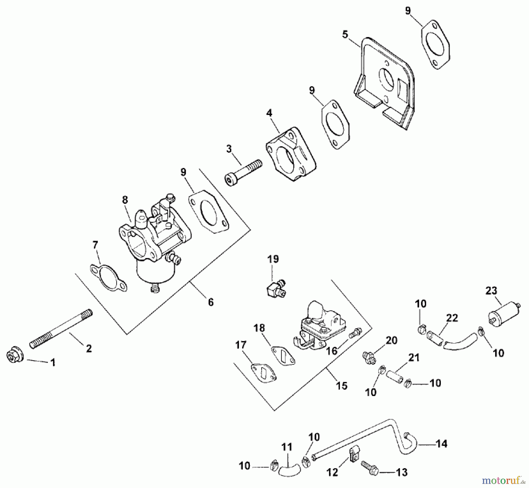  Toro Neu Mowers, Lawn & Garden Tractor Seite 1 73449 (314-8) - Toro 314-8 Garden Tractor, 1999 (9900001-9999999) CARBURETOR & FUEL PUMP (MODEL 73429 ONLY)