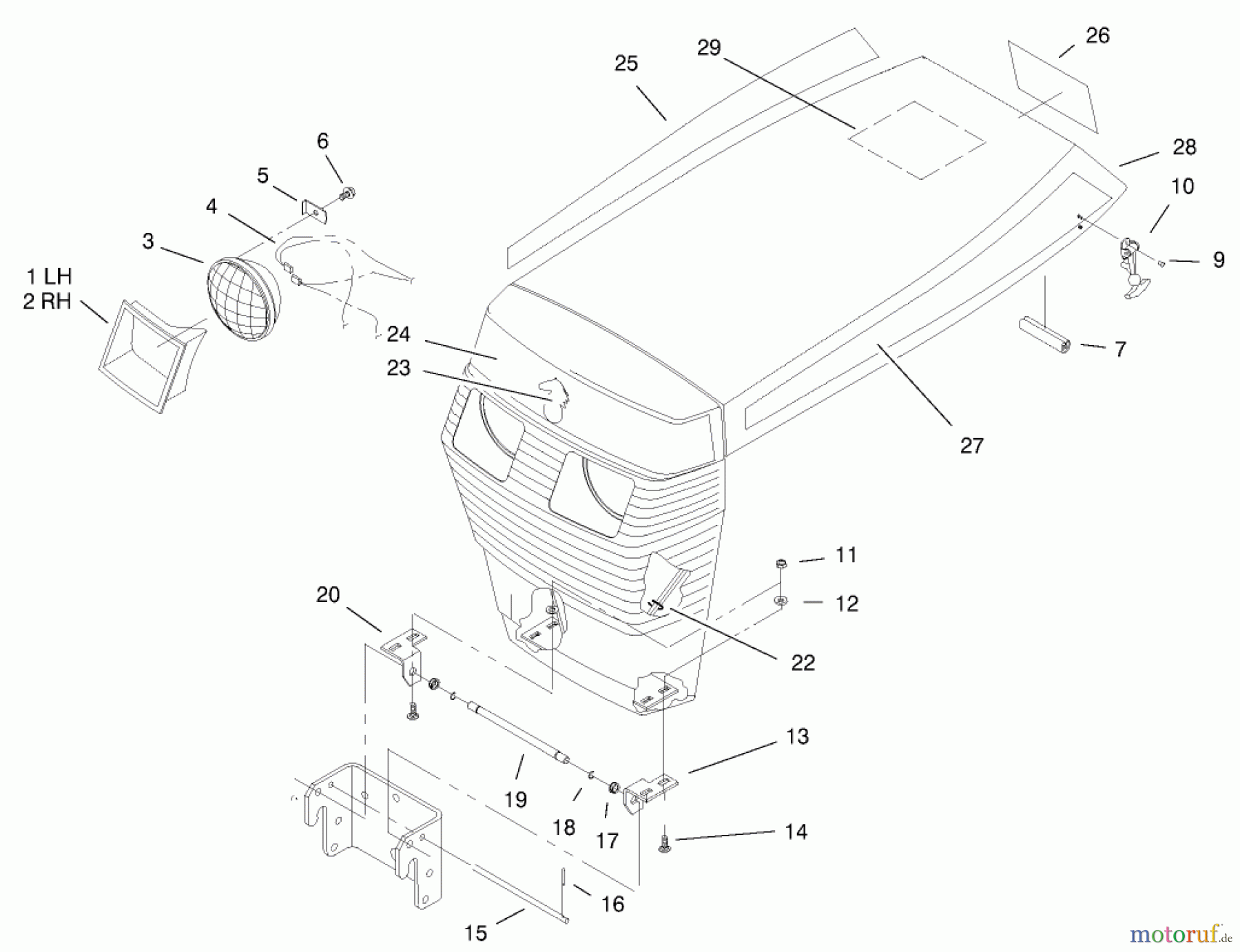  Toro Neu Mowers, Lawn & Garden Tractor Seite 1 73429 (312-8) - Toro 312-8 Garden Tractor, 2000 (200000001-200999999) HOOD ASSEMBLY