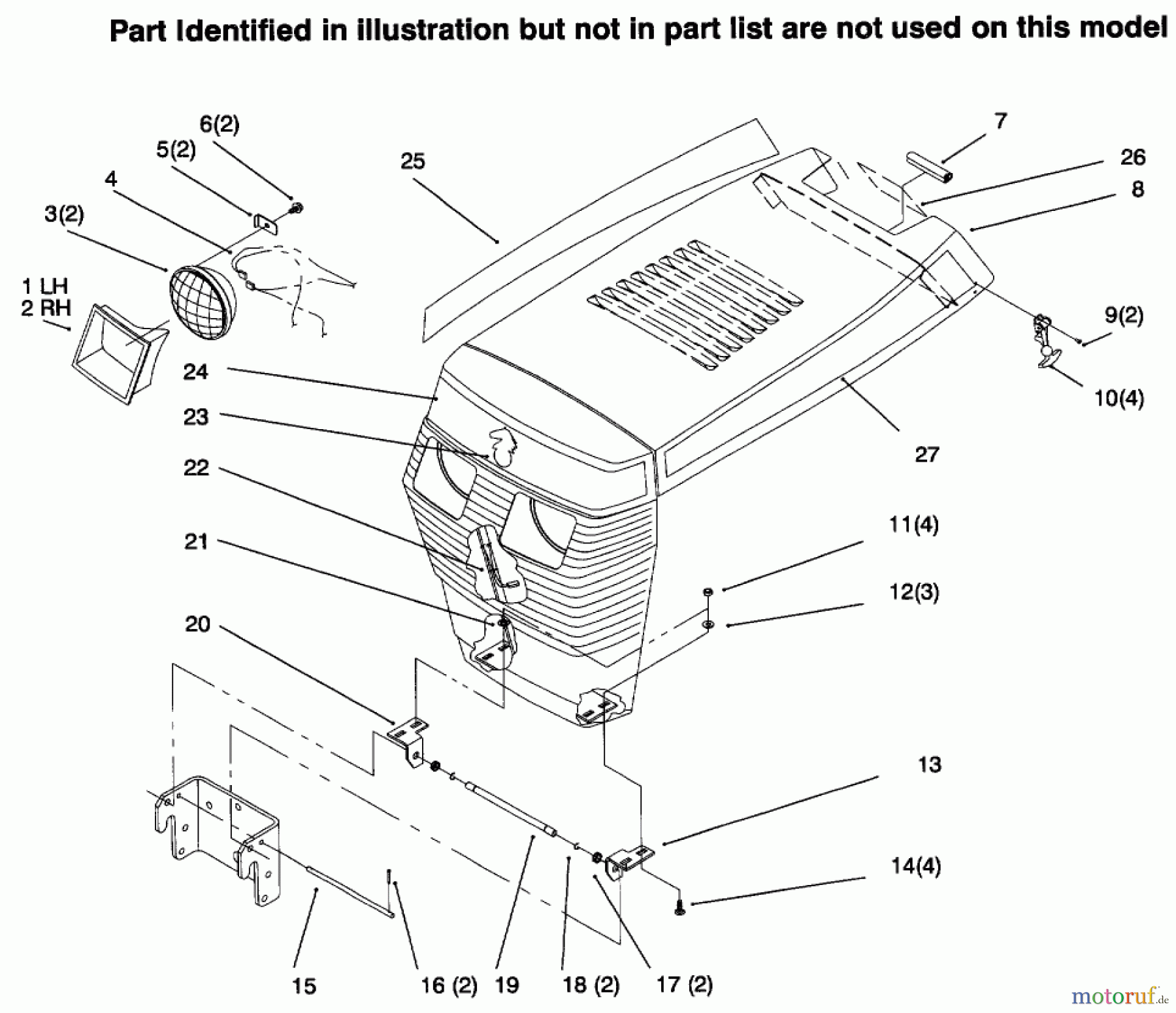  Toro Neu Mowers, Lawn & Garden Tractor Seite 1 73441 (416-8) - Toro 416-8 Garden Tractor, 1996 (69000001-69999999) HOOD AND GRILLE