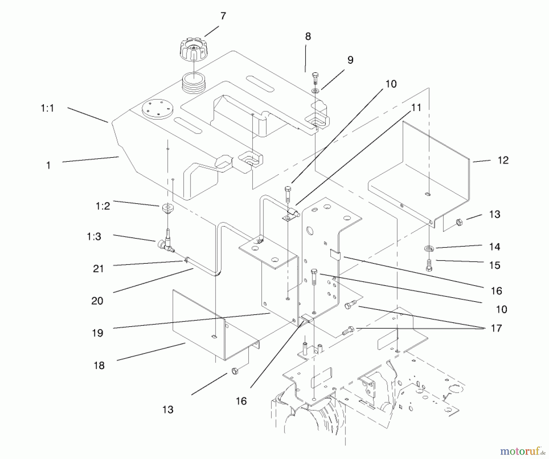  Toro Neu Mowers, Lawn & Garden Tractor Seite 1 73441 (416-8) - Toro 416-8 Garden Tractor, 1997 (7900001-7999999) FUEL TANK ASSEMBLY