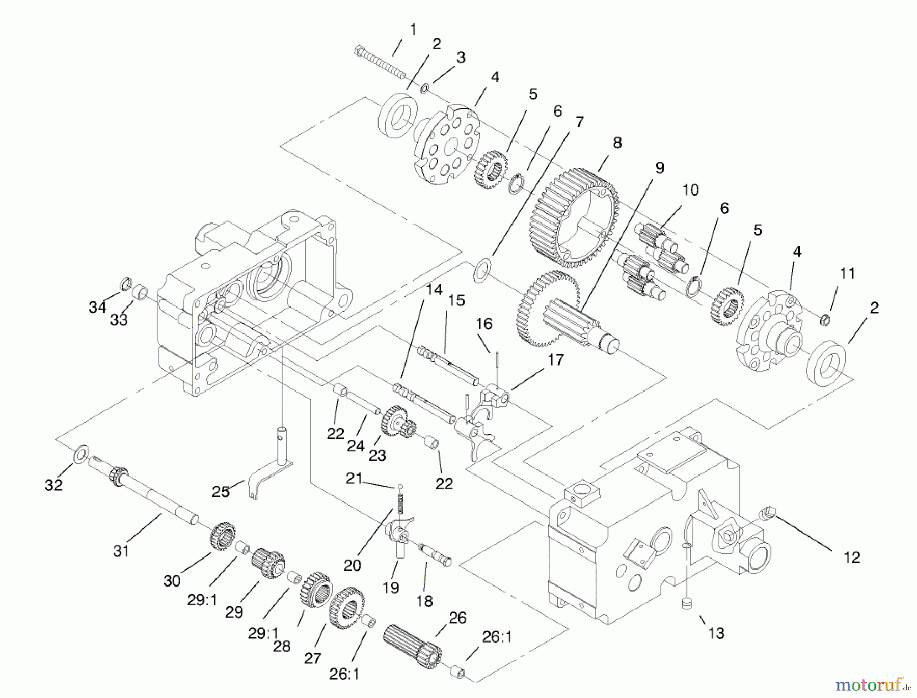  Toro Neu Mowers, Lawn & Garden Tractor Seite 1 73441 (416-8) - Toro 416-8 Garden Tractor, 1997 (7900001-7999999) TRANSMISSION 8-SPEED 8 PINION #2