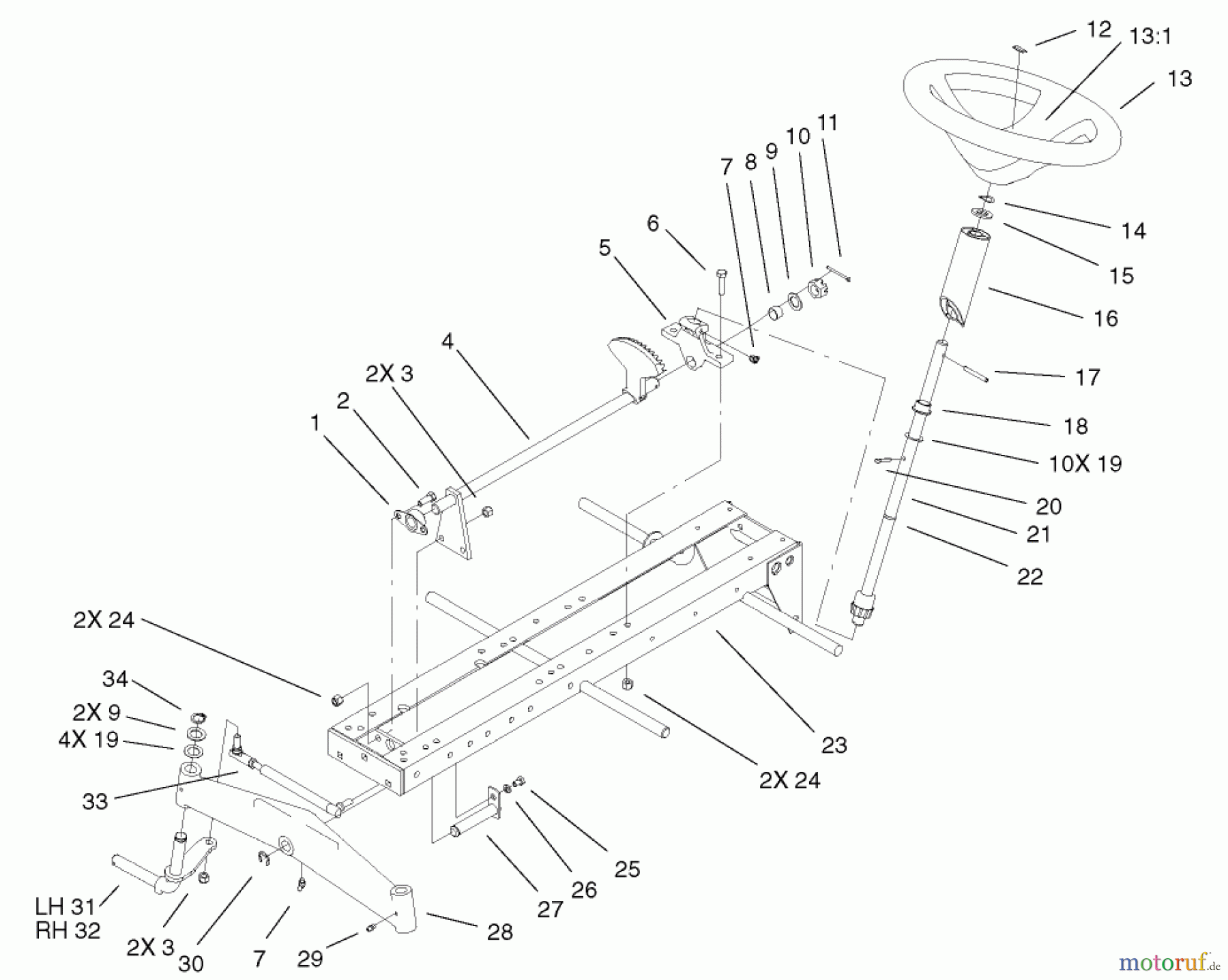  Toro Neu Mowers, Lawn & Garden Tractor Seite 1 73450 (315-8) - Toro 315-8 Garden Tractor, 2004 (240000001-240999999) FRAME, AXLE, AND STEERING ASSEMBLY