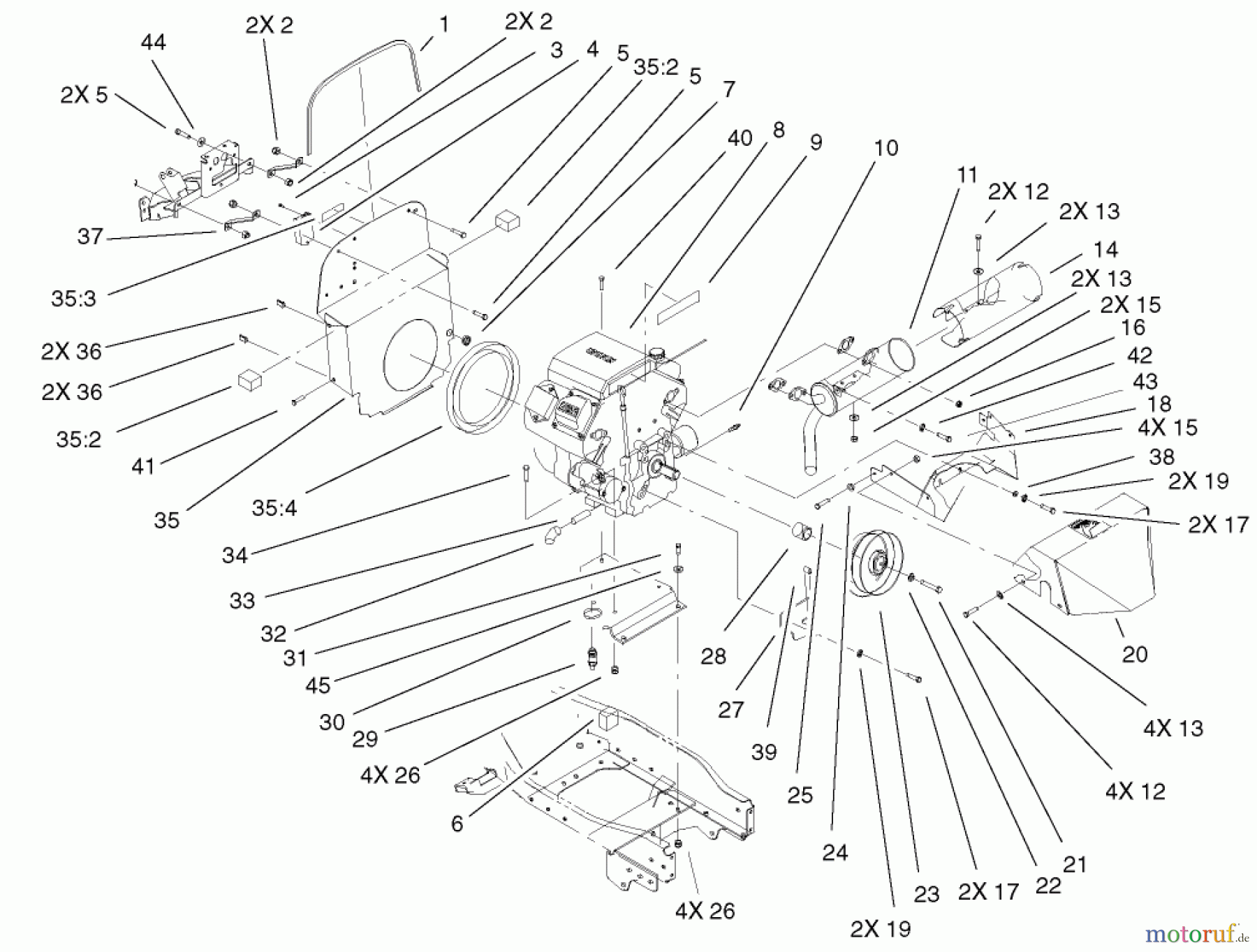  Toro Neu Mowers, Lawn & Garden Tractor Seite 1 73542 (520xi) - Toro 520xi Garden Tractor, 2001 (210000001-210999999) AIR COOLED ENGINE ASSEMBLY