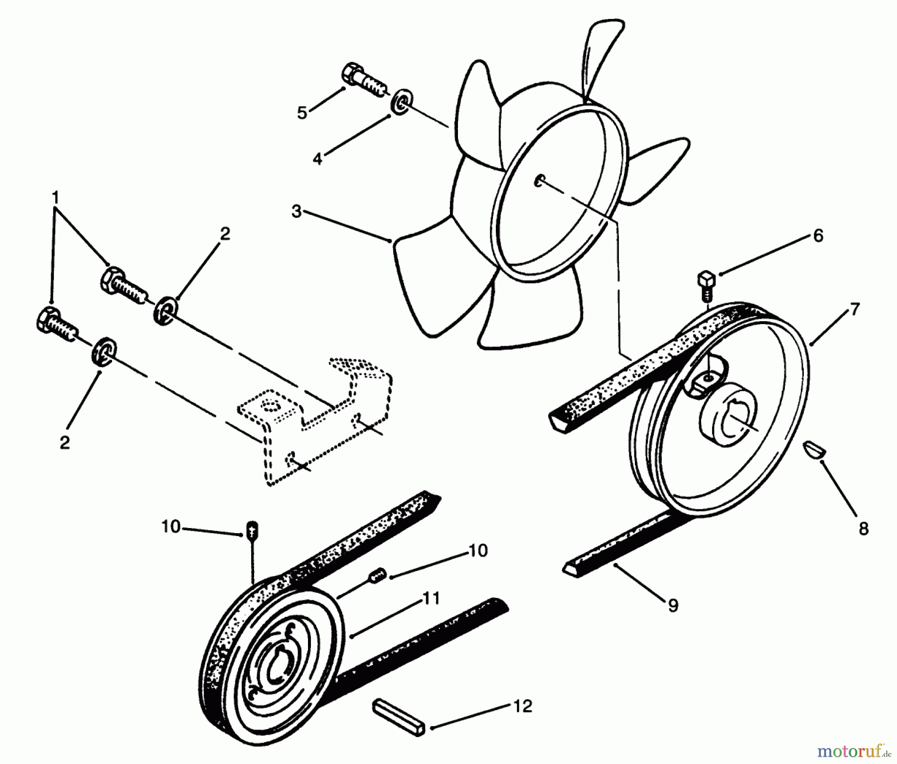  Toro Neu Mowers, Lawn & Garden Tractor Seite 1 73501 (520-H) - Toro 520-H Garden Tractor, 1995 (59000001-59000411) DRIVE BELT AND PULLEYS