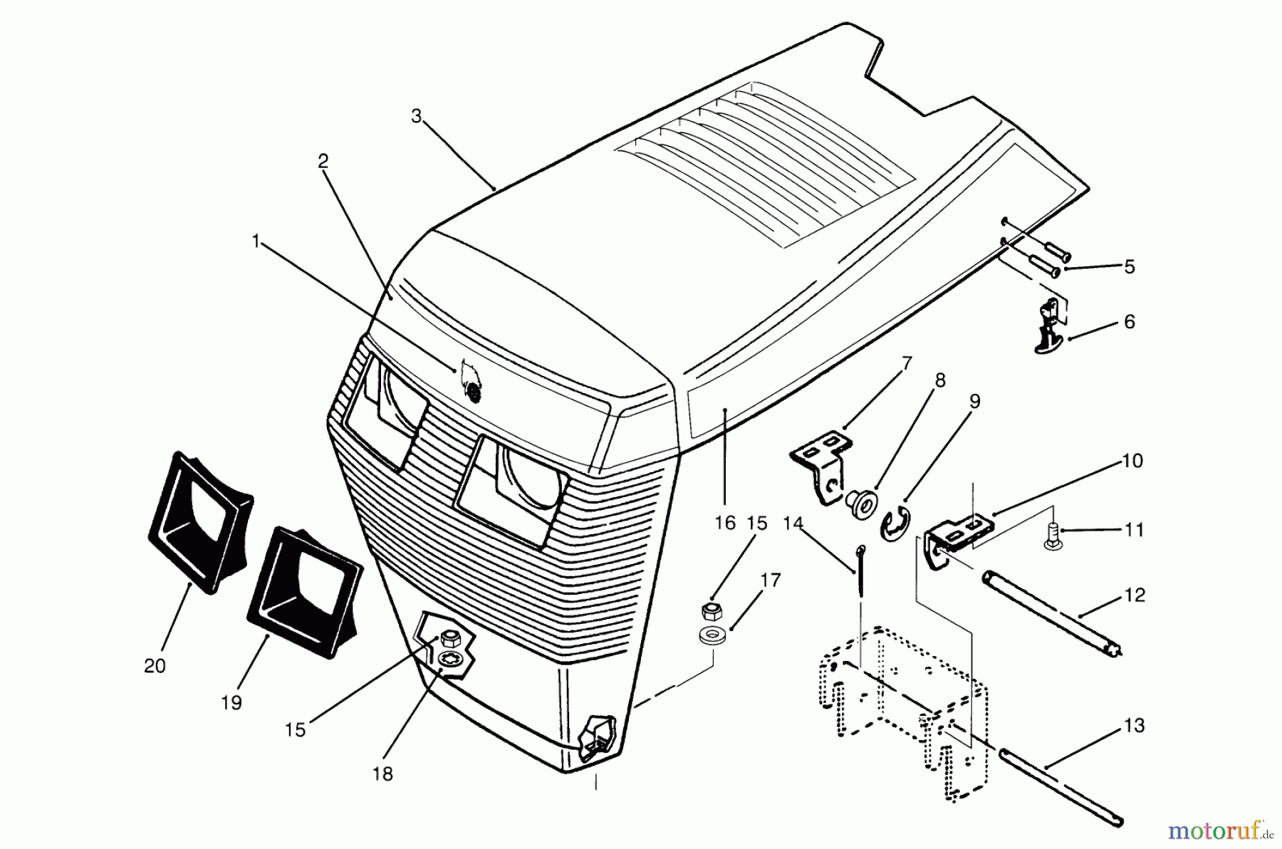  Toro Neu Mowers, Lawn & Garden Tractor Seite 1 73501 (520-H) - Toro 520-H Garden Tractor, 1995 (59000412-59002868) HOOD ASSEMBLY