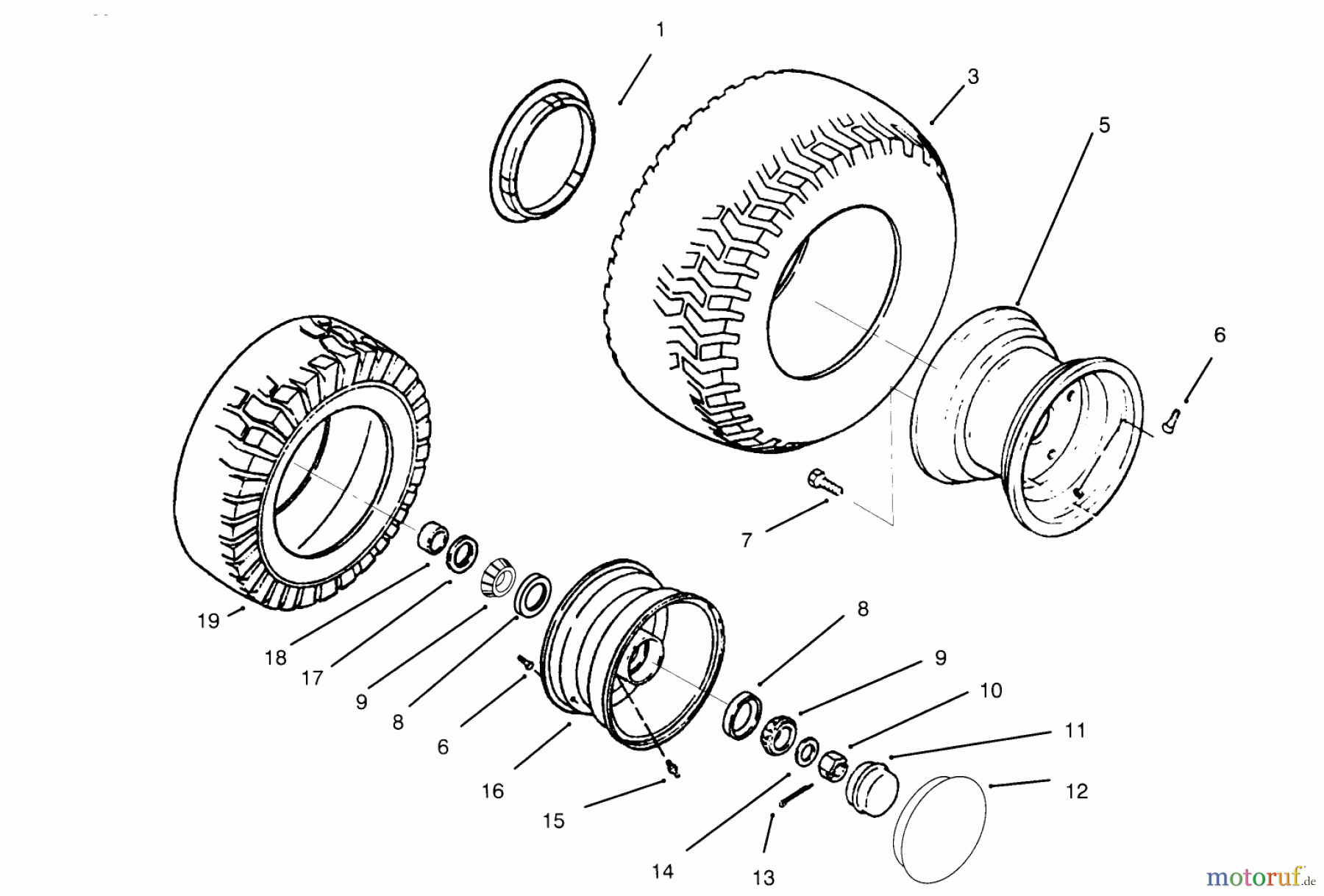  Toro Neu Mowers, Lawn & Garden Tractor Seite 1 73501 (520-H) - Toro 520-H Garden Tractor, 1995 (59000412-59002868) WHEELS AND TIRES