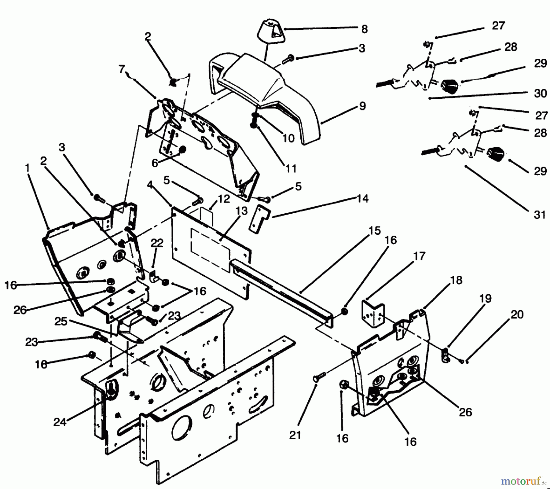  Toro Neu Mowers, Lawn & Garden Tractor Seite 1 73501 (520-H) - Toro 520-H Garden Tractor, 1995 (59002869-59002946) DASH AND SIDE PANELS ASSEMBLY