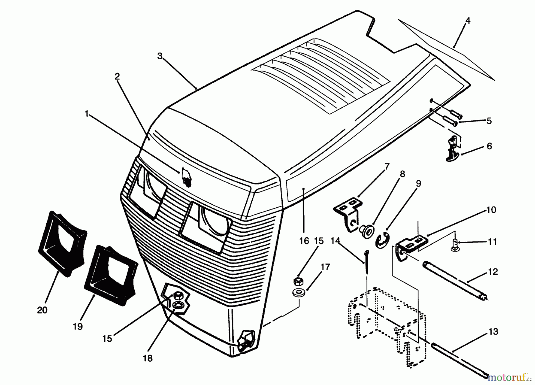  Toro Neu Mowers, Lawn & Garden Tractor Seite 1 73520 (520-H) - Toro 520-H Garden Tractor, 1994 (4900001-4999999) HOOD ASSEMBLY