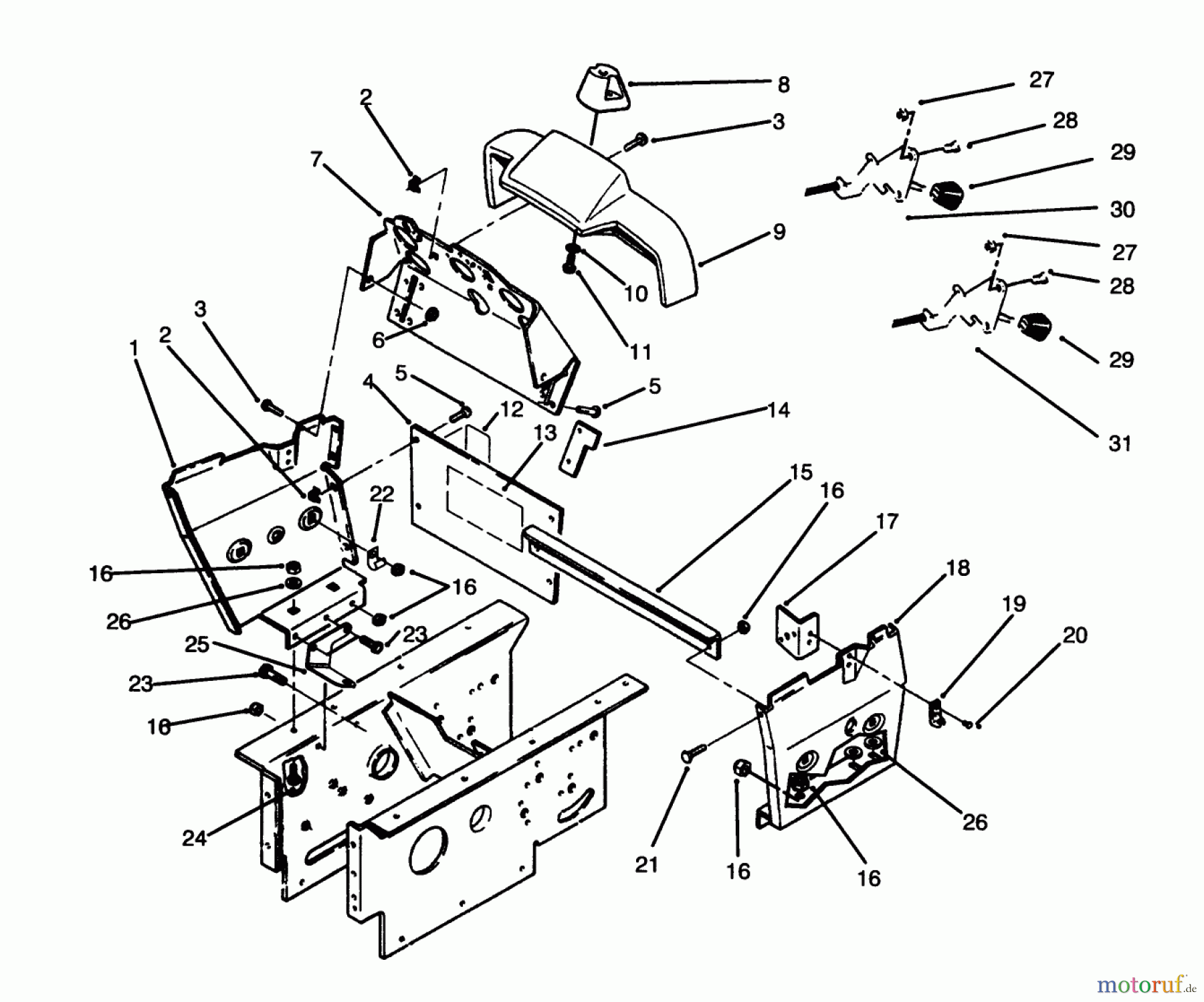  Toro Neu Mowers, Lawn & Garden Tractor Seite 1 73520 (520-H) - Toro 520-H Garden Tractor, 1995 (5900178-5999999) DASH AND SIDE PANELS ASSEMBLY