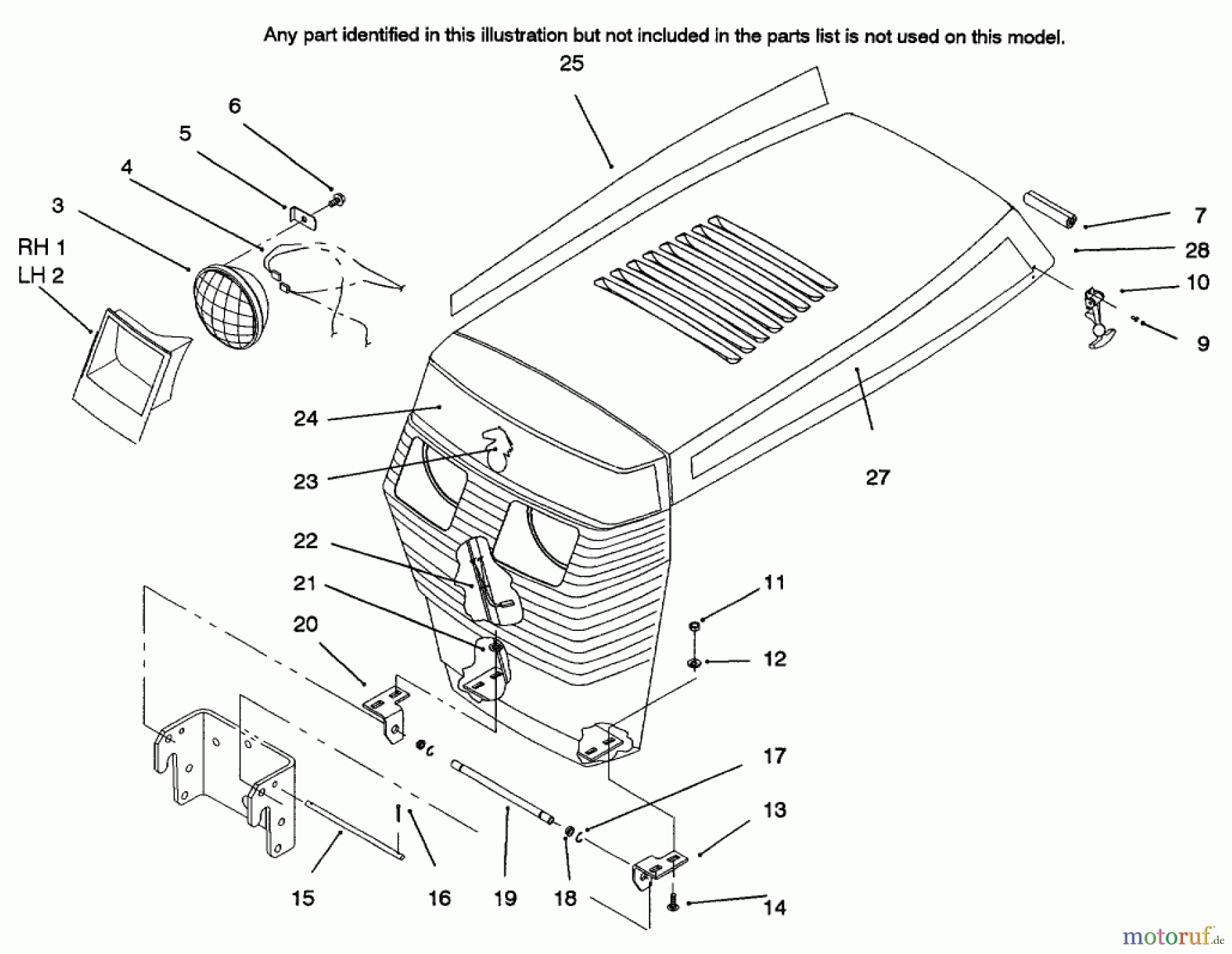  Toro Neu Mowers, Lawn & Garden Tractor Seite 1 73521 (520-H) - Toro 520-H Garden Tractor, 1996 (6900001-6999999) HOOD ASSEMBLY