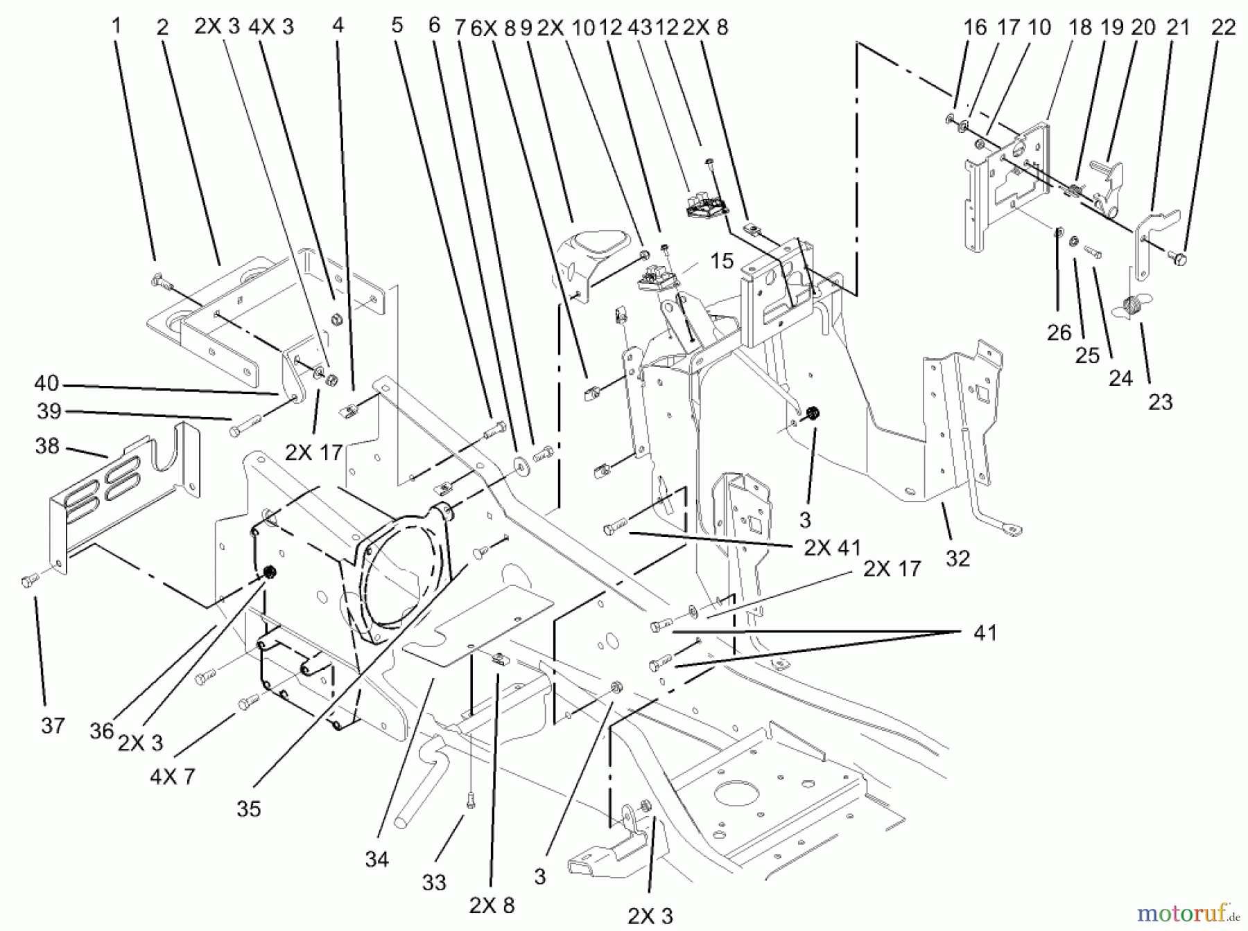  Toro Neu Mowers, Lawn & Garden Tractor Seite 1 73542 (520xi) - Toro 520xi Garden Tractor, 2003 (230000001-230999999) STEERING TOWER AND FUEL TANK SUPPORT ASSEMBLY