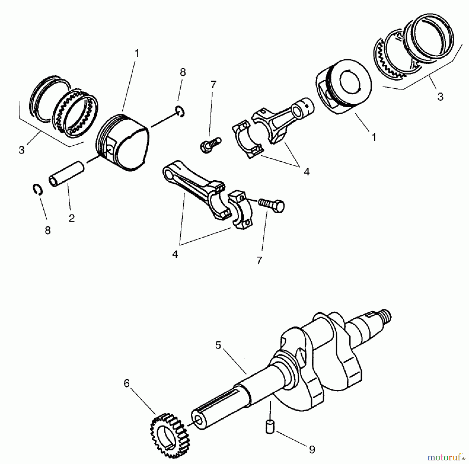  Toro Neu Mowers, Lawn & Garden Tractor Seite 1 73580 (520Lxi) - Toro 520Lxi Garden Tractor, 1999 (9900001-9999999) PISTON & CRANKSHAFT ASSEMBLY