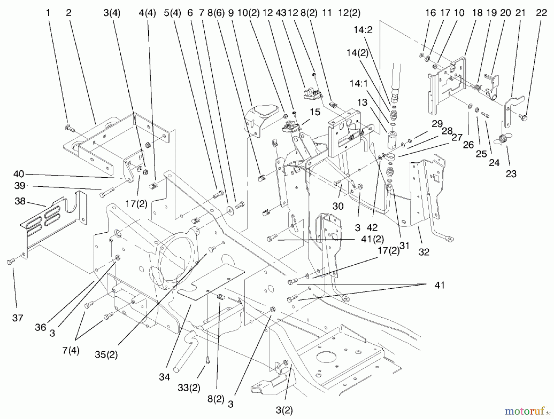  Toro Neu Mowers, Lawn & Garden Tractor Seite 1 73552 (523Dxi) - Toro 523Dxi Garden Tractor, 1999 (9900001-9999999) STEERING TOWER & FUEL TANK SUPPPORTS ASSEMBLY