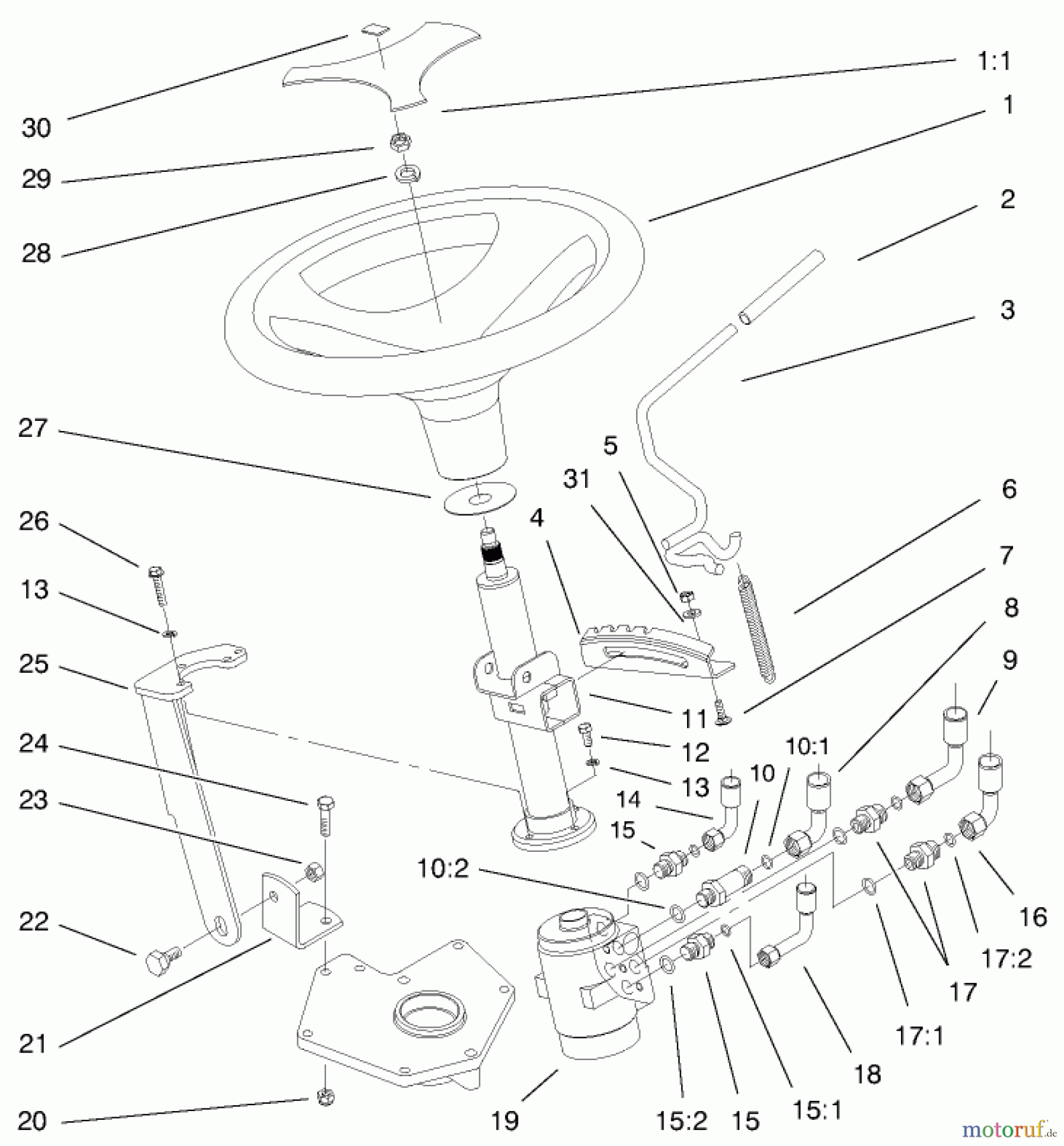  Toro Neu Mowers, Lawn & Garden Tractor Seite 1 73560 (522xi) - Toro 522xi Garden Tractor, 1998 (8900001-8999999) POWER STEERING AND TILT ASSEMBLY