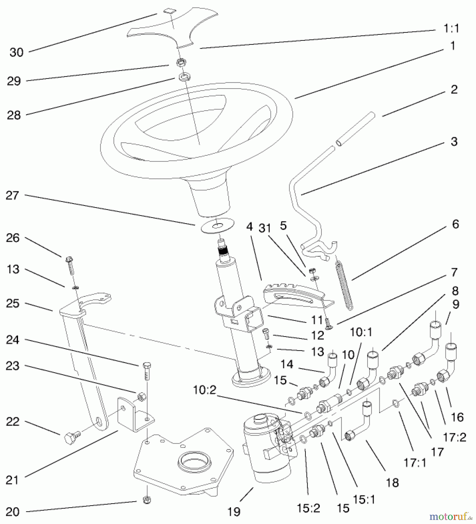  Toro Neu Mowers, Lawn & Garden Tractor Seite 1 73561 (522xi) - Toro 522xi Garden Tractor, 2000 (200000001-200000200) POWER STEERING & TILT ASSEMBLY