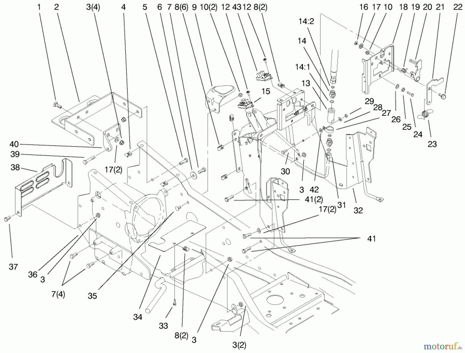  Toro Neu Mowers, Lawn & Garden Tractor Seite 1 73561 (522xi) - Toro 522xi Garden Tractor, 2000 (200000201-200999999) STEERING TOWER & FUEL TANK SUPPORTS ASSEMBLY