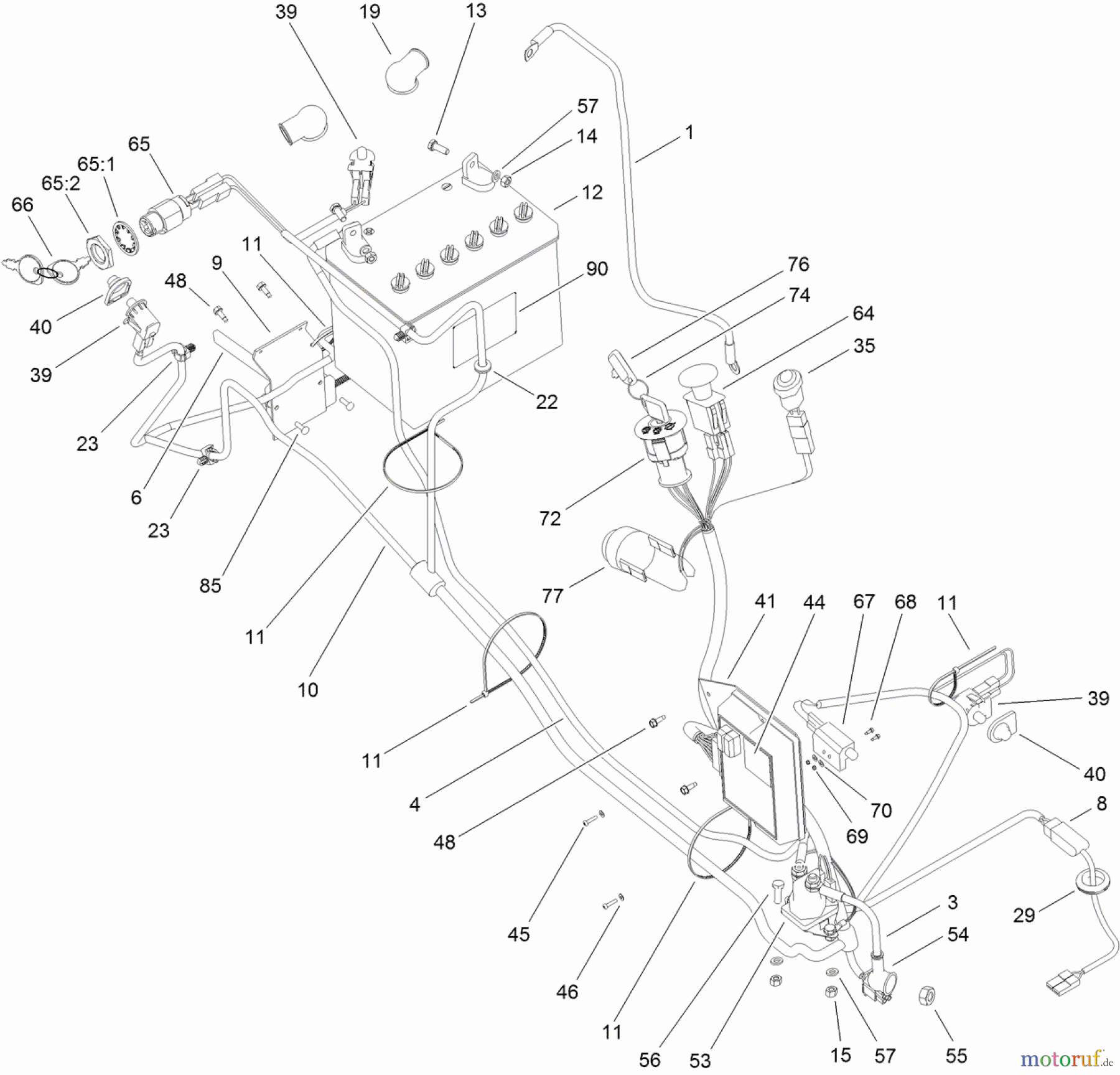  Toro Neu Mowers, Lawn & Garden Tractor Seite 1 74560 (DH 140) - Toro DH 140 Lawn Tractor, 2011 (311000001-311999999) ELECTRICAL - WIRING HARNESS ASSEMBLY