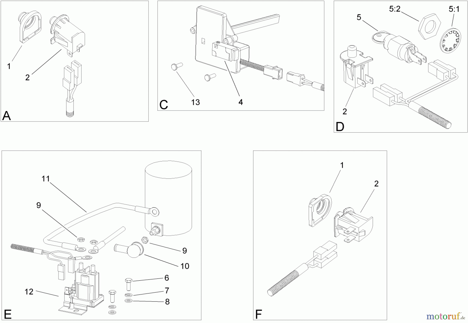  Toro Neu Mowers, Lawn & Garden Tractor Seite 1 74570 (DH 210) - Toro DH 210 Lawn Tractor, 2005 (250000001-250999999) ELECTRICAL SWITCH ASSEMBLY NO. 1