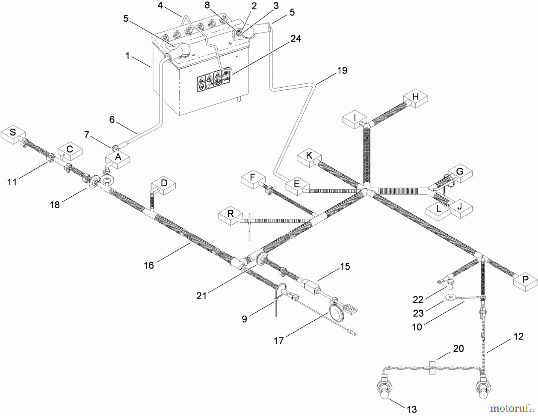  Toro Neu Mowers, Lawn & Garden Tractor Seite 1 74582 (DH 210) - Toro DH 210 Lawn Tractor, 2010 (310000001-310999999) BATTERY AND ELECTRICAL HARNESS ASSEMBLY